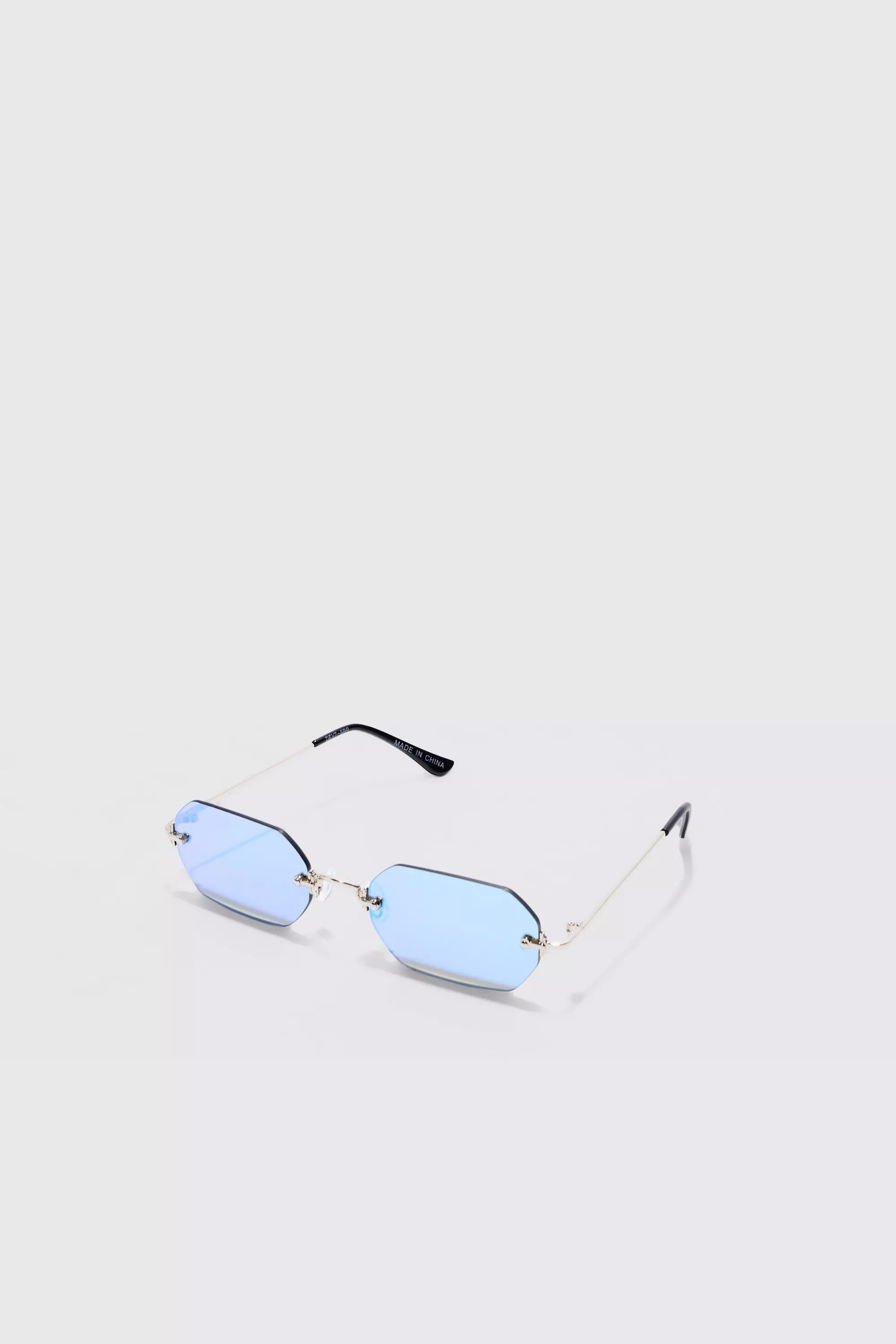 Hexagonal Rimless Sunglasses Blue