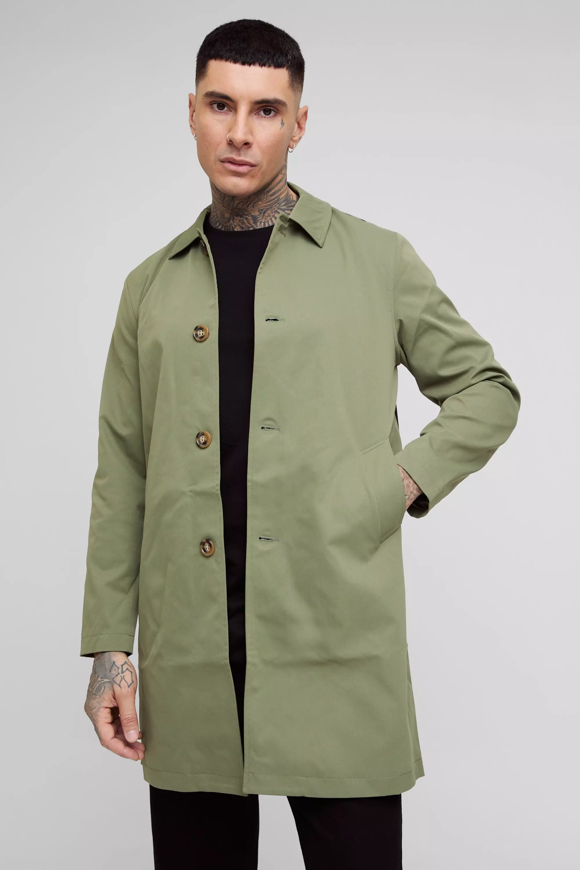 Tall Classic Contrast Panel Trench Coat Khaki