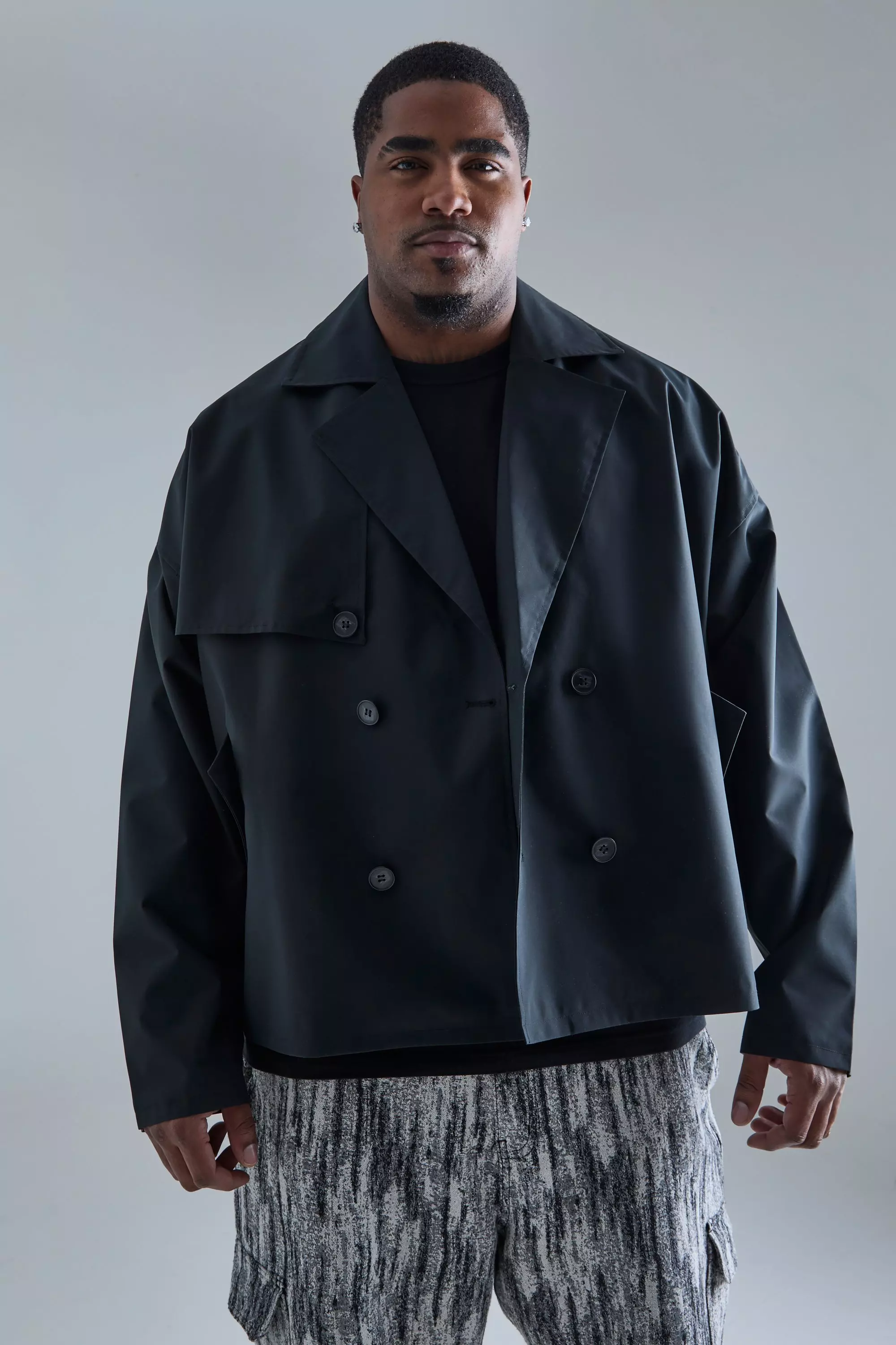 Black Plus Cropped Double Breasted Trench Coat alternative image