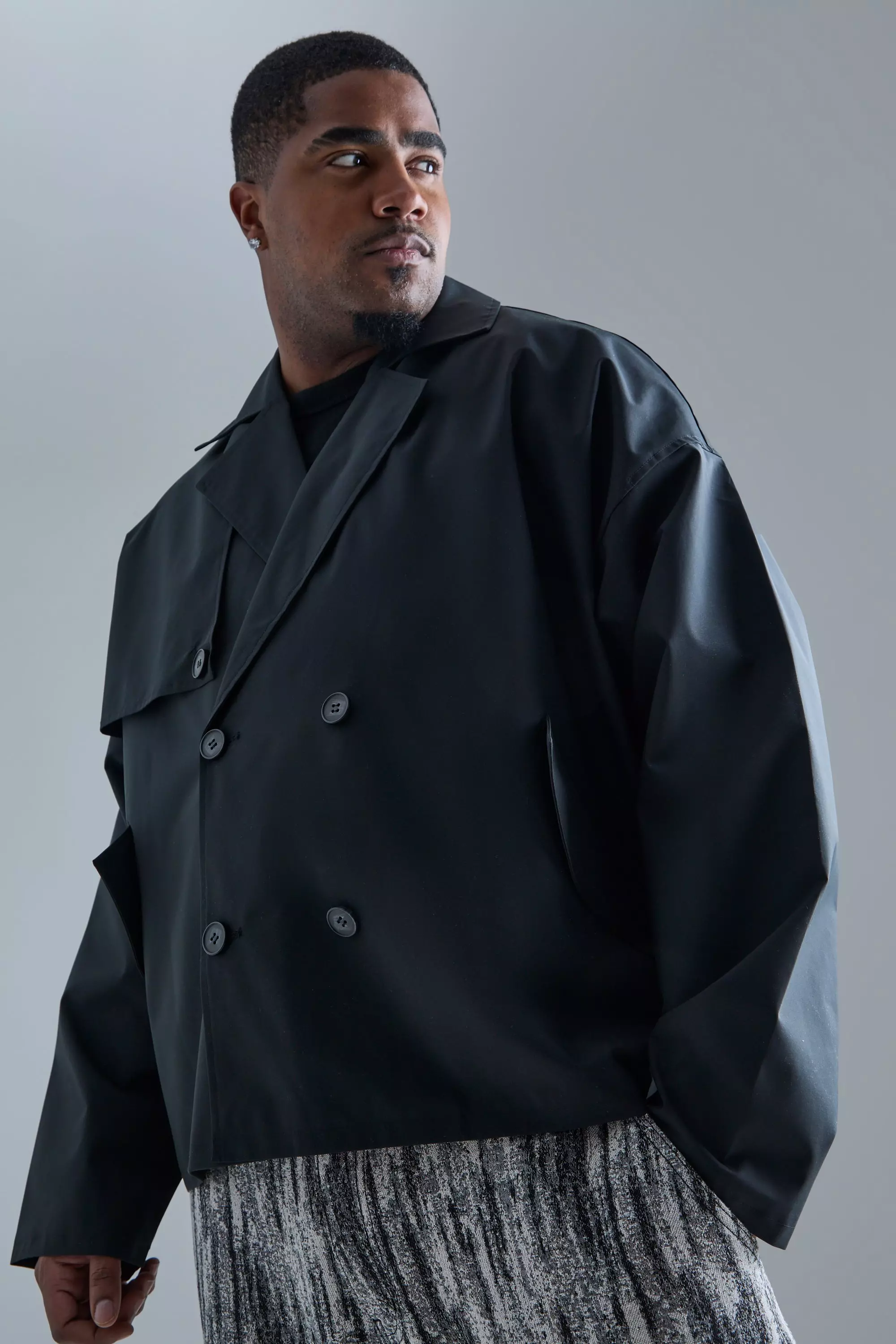 Black Plus Cropped Double Breasted Trench Coat alternative image
