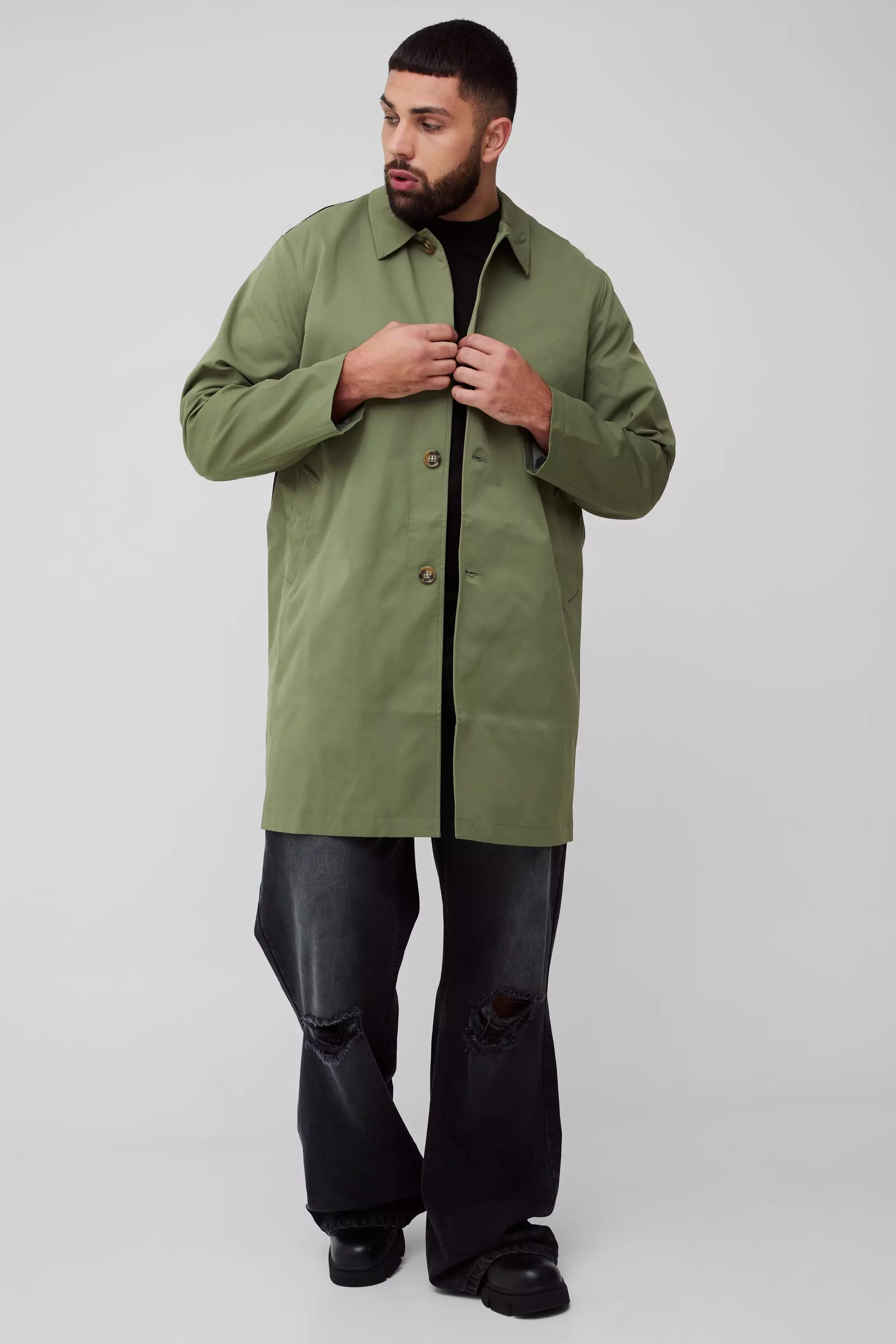 Khaki Plus Classic Contrast Panel Trench Coat alternative image