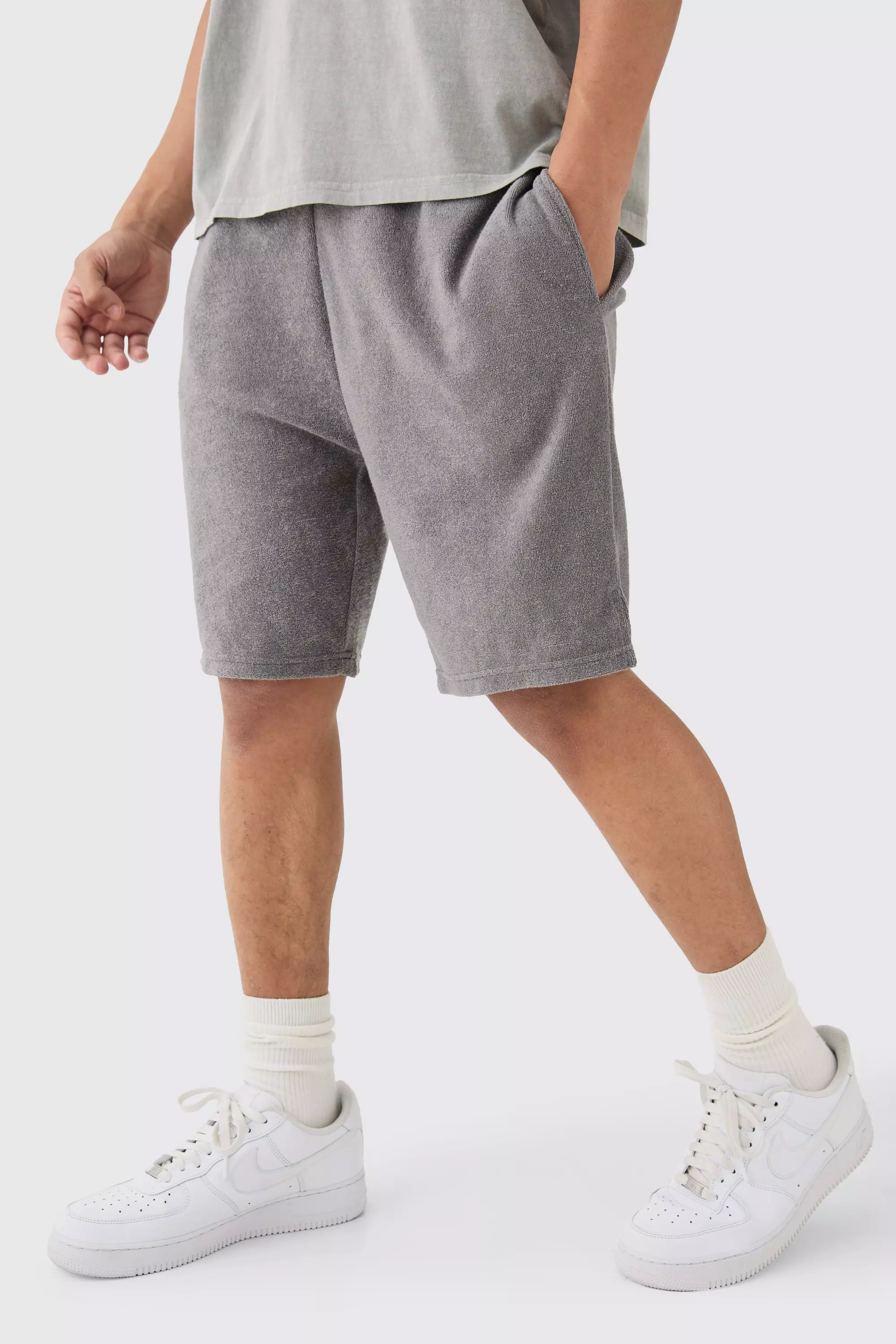 Loose Fit Split Hem Towelling Short Dark grey