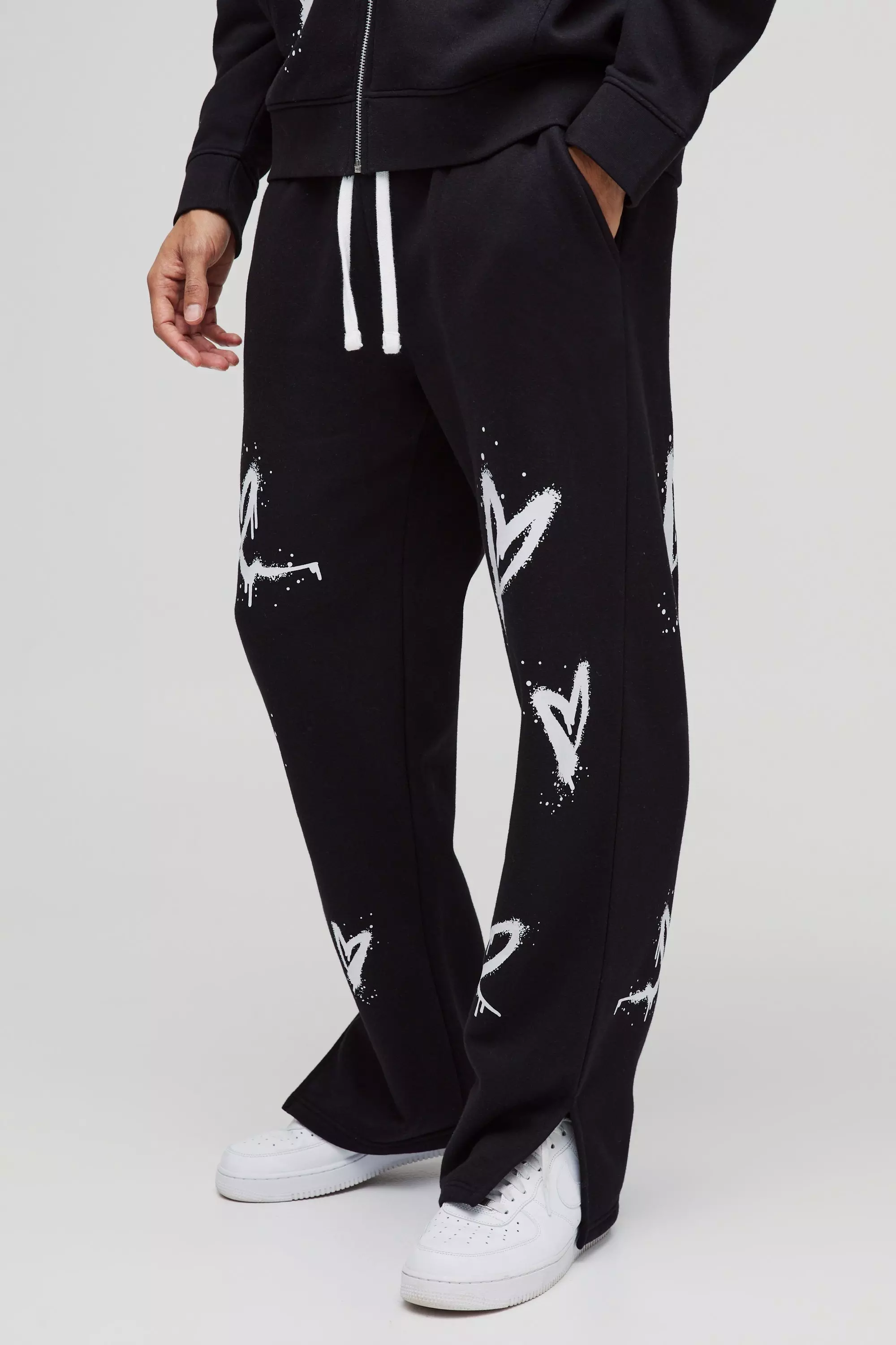 Relaxed Split Hem Heart Jogger Black