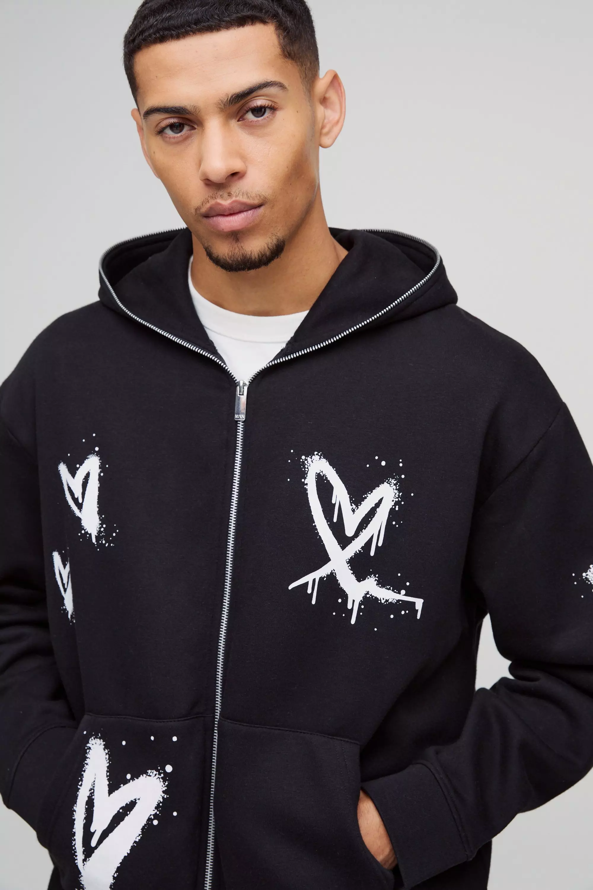 Black Oversized Heart Zip Through Hoodie alternative image