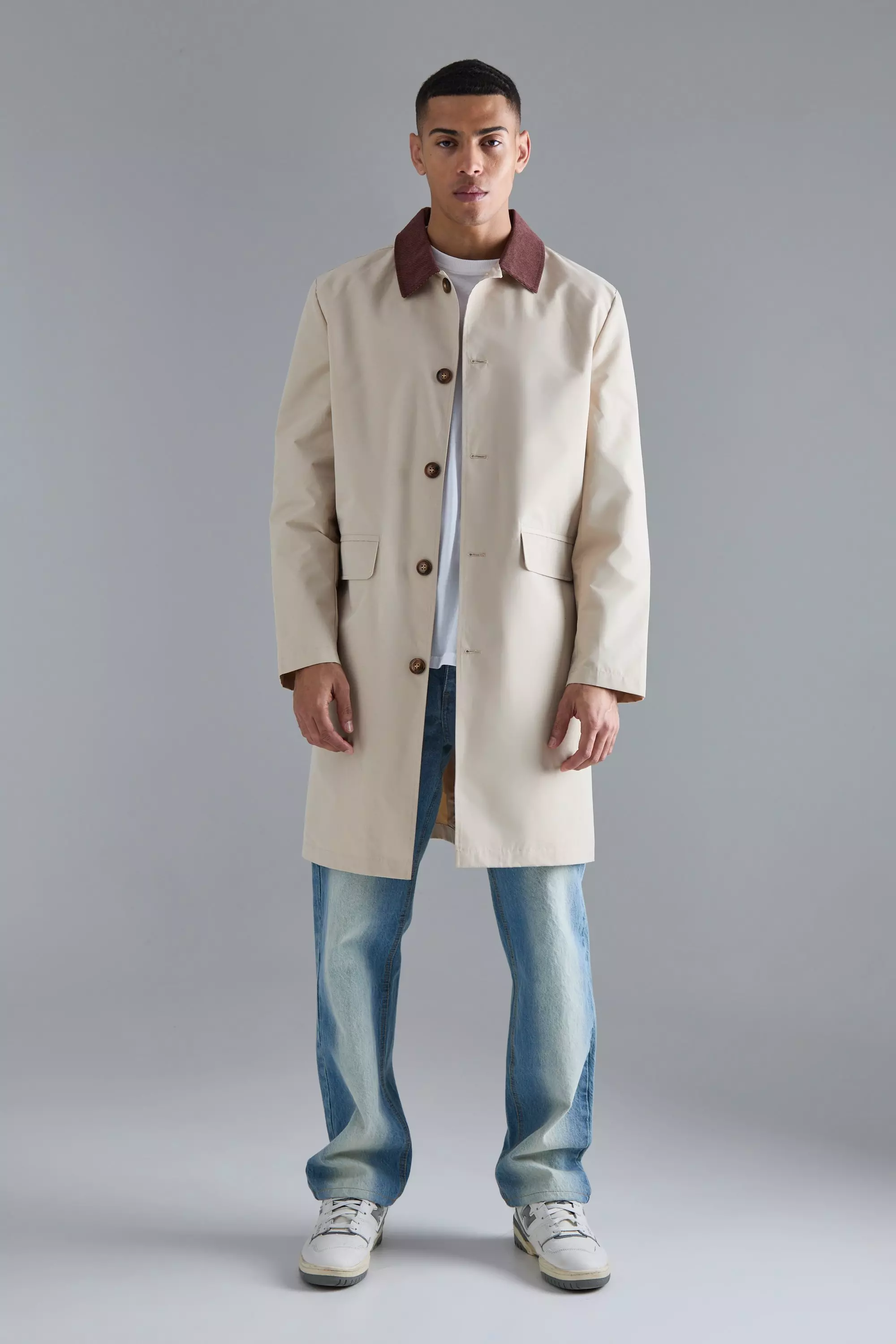 Cord Collar Button Through Raincoat Sand