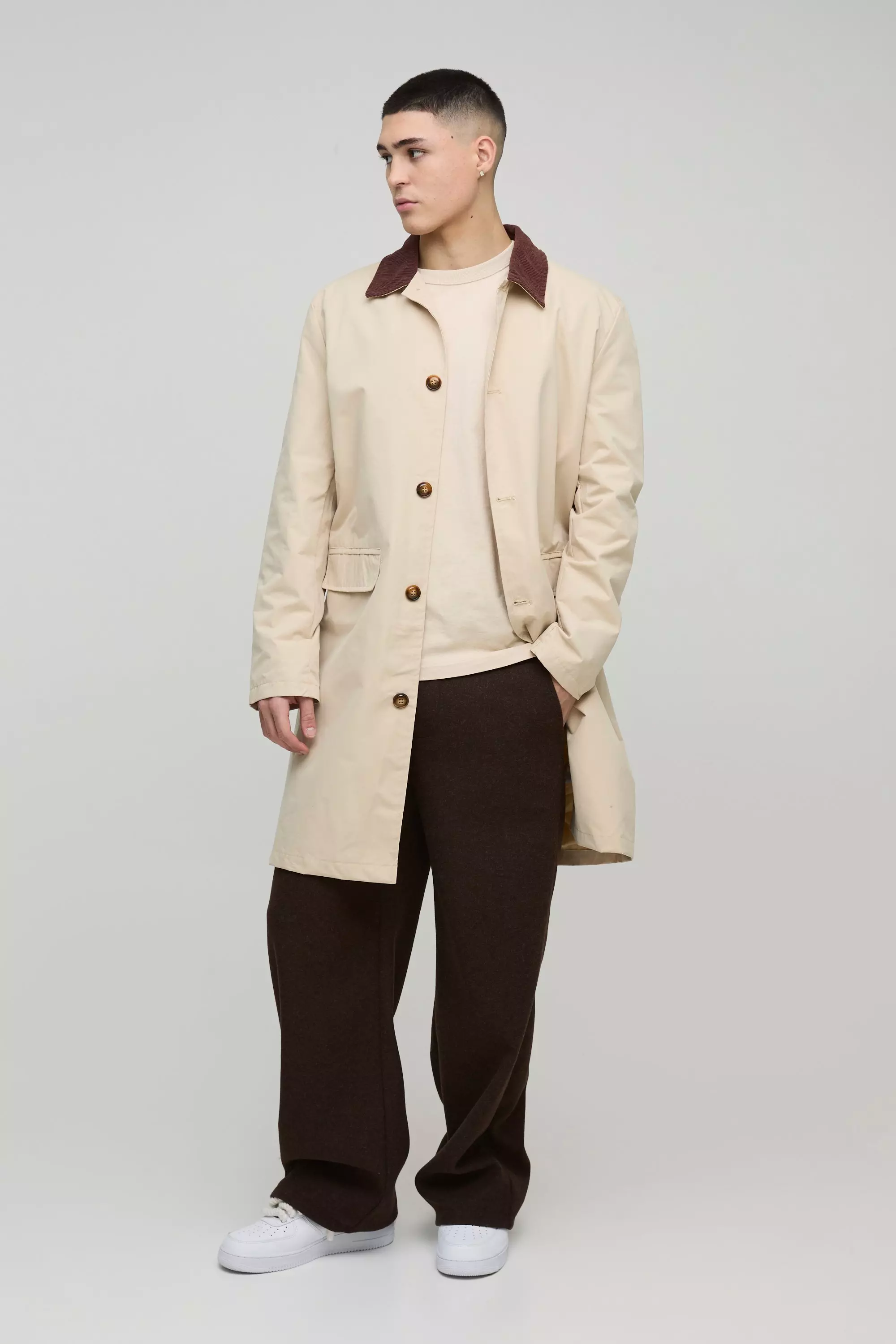 Sand Cord Collar Button Through Mac alternative image