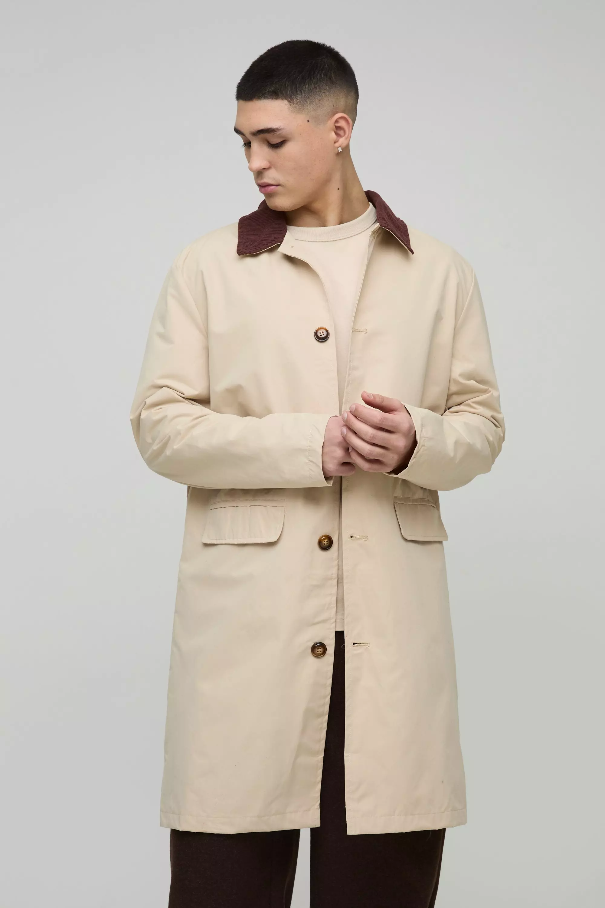 Sand Cord Collar Button Through Mac alternative image