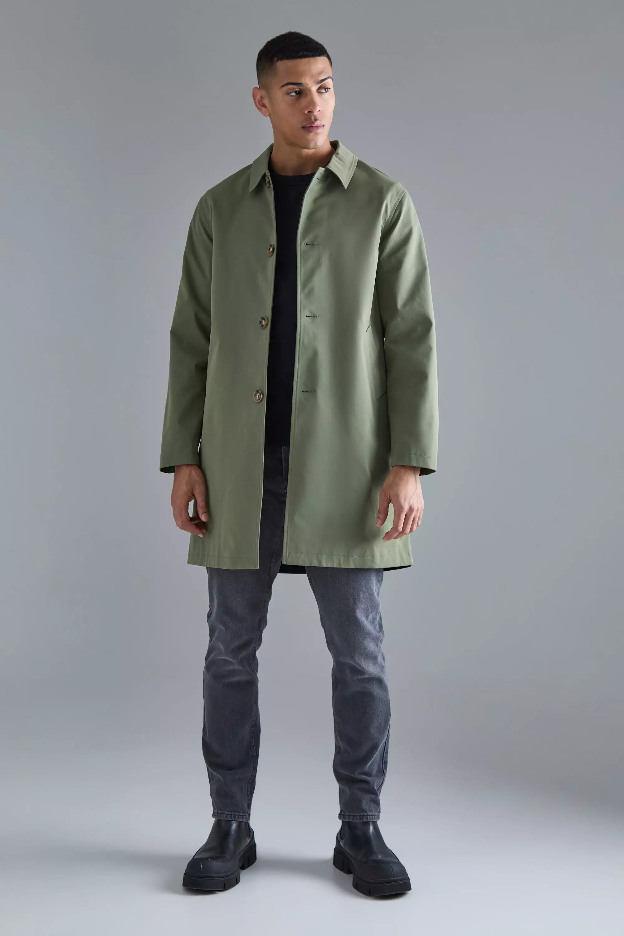 Classic Contrast Panel Trench Coat Khaki