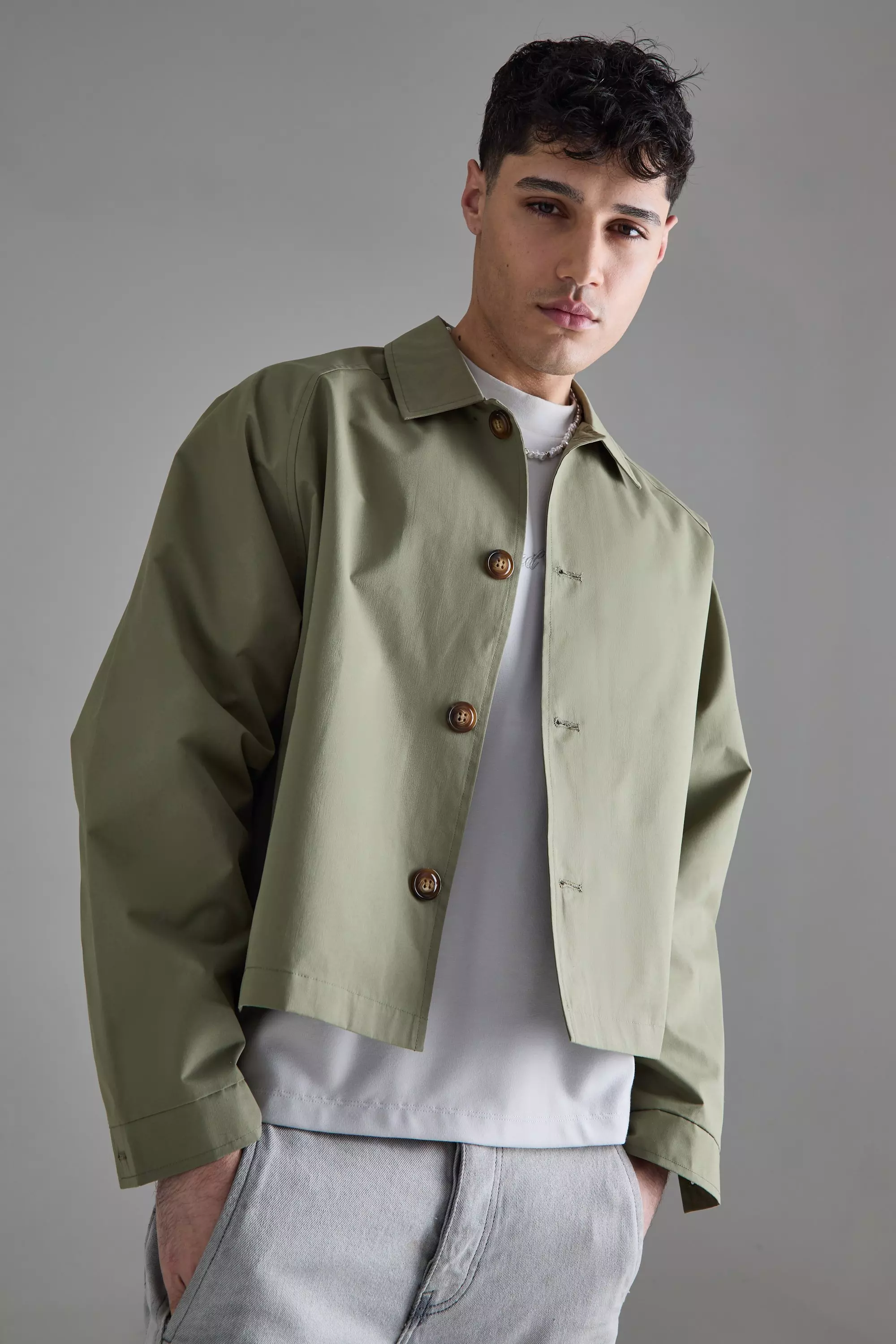 Boxy Oversized Trench Coat Khaki