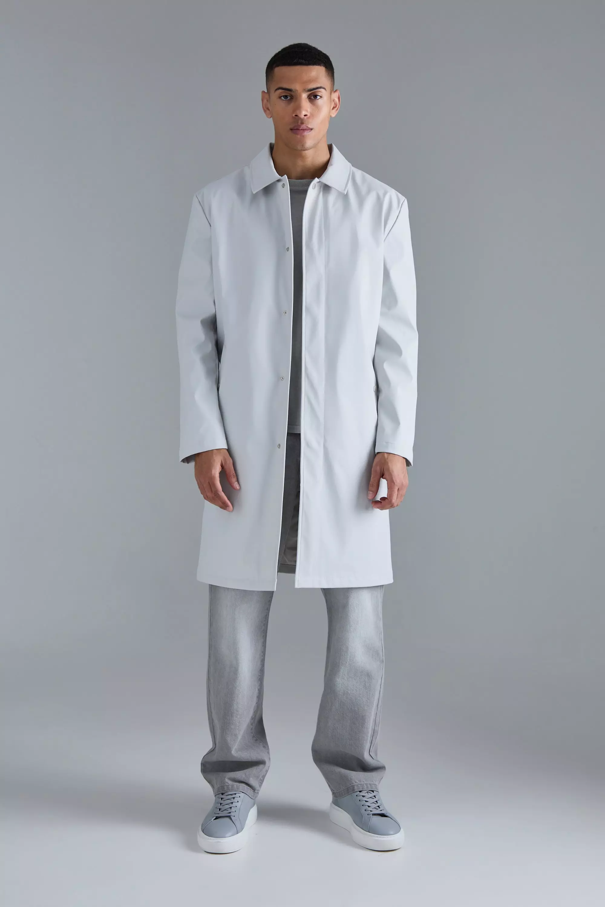 Shower Proof Mid Length Raincoat Light grey