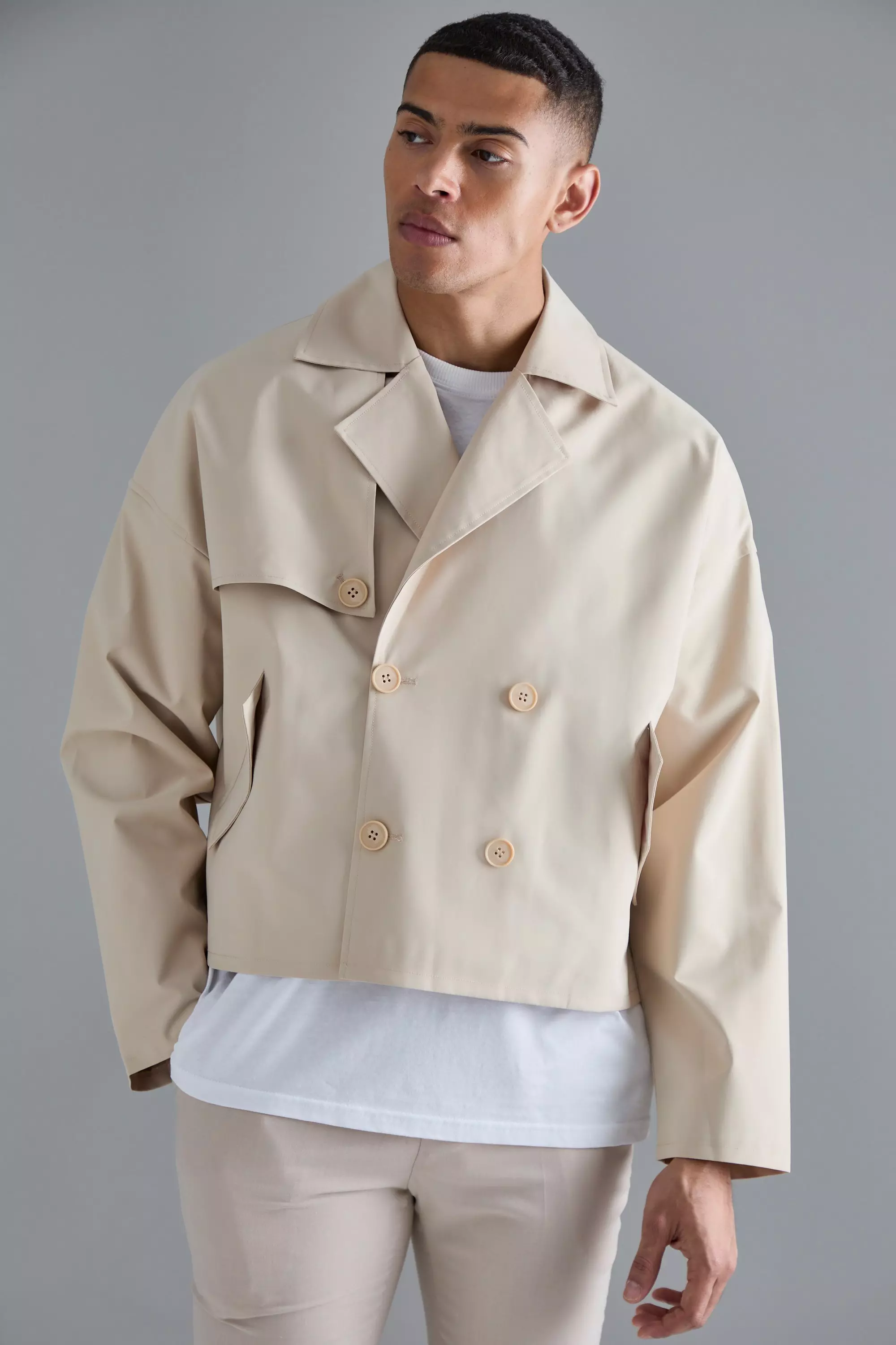 Sand Cropped Double Breasted Trench Coat alternative image
