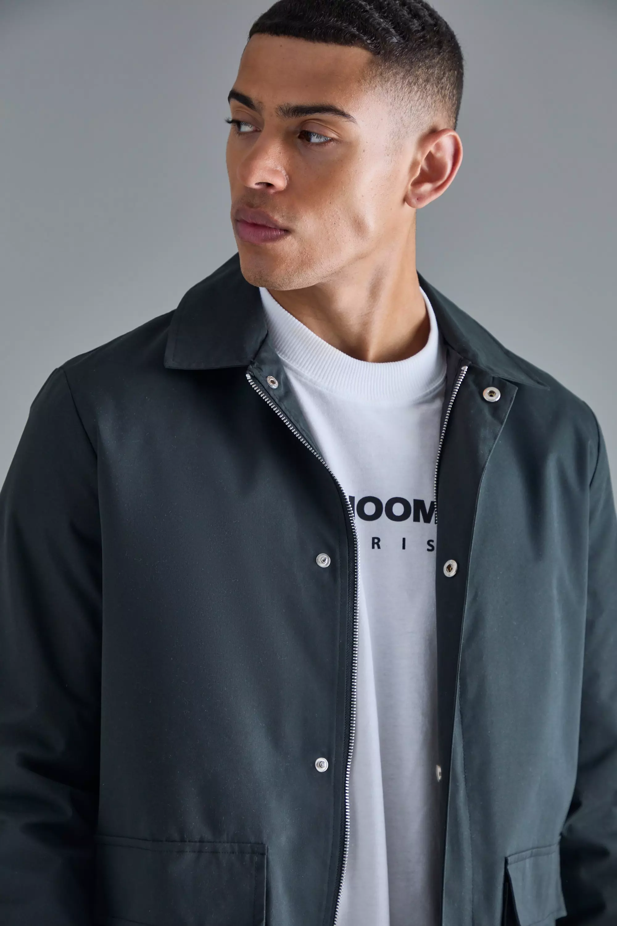 Black Pocket Detail Mid Length Mac alternative image