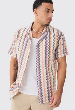 Open Weave Striped Pocket Oversized Shirt Multi