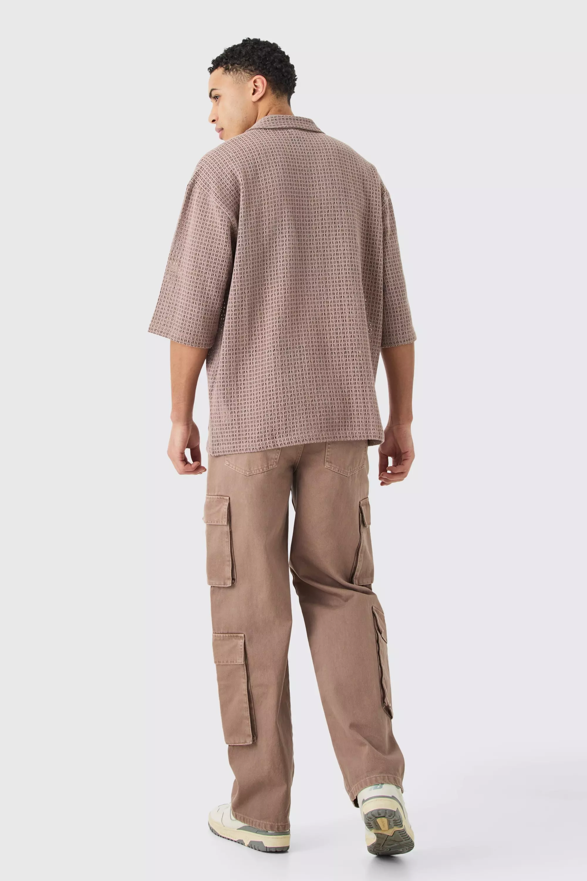 Gewebtes V-Ausschnitt Hemd, Taupe alternatives Bild