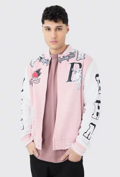 Pink Oversized Limited Jersey Varsity Jacket