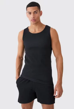 Black Pleated Muscle Vest And Runner Short