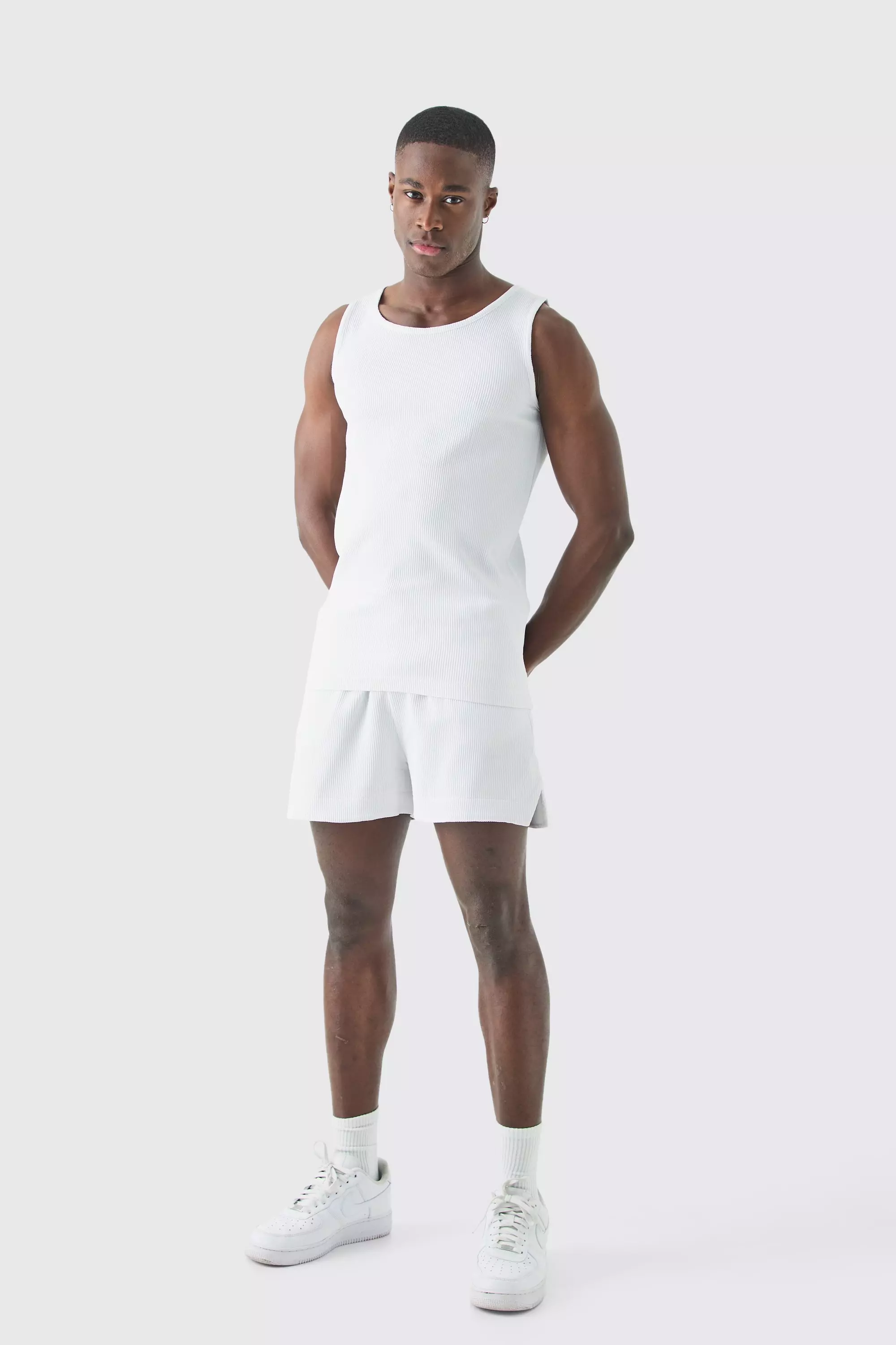 Pleated Muscle Vest And Runner Short White