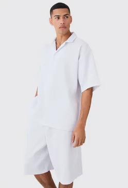 Pleated Oversized Boxy Shirt And Short Set White