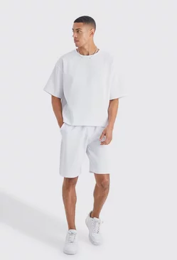 White Pleated Oversized Shirt And Short Set