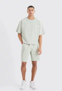 Sage Green Pleated Oversized Shirt And Short Set