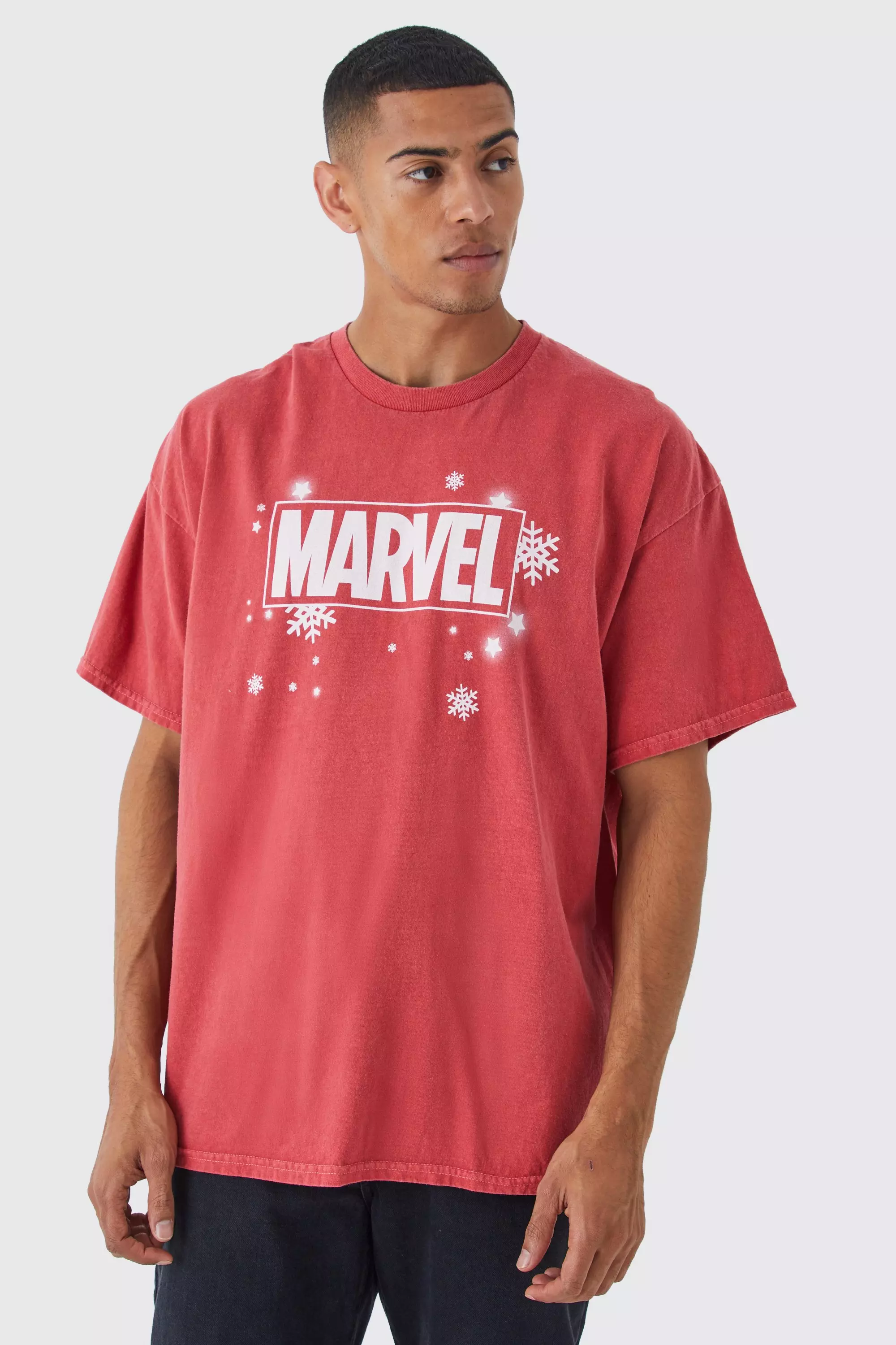 Oversized Marvel Christmas License T-shirt Red