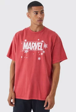 Red Oversized Marvel Christmas License T-shirt
