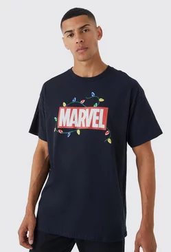 Black Oversized Marvel Christmas License T-shirt