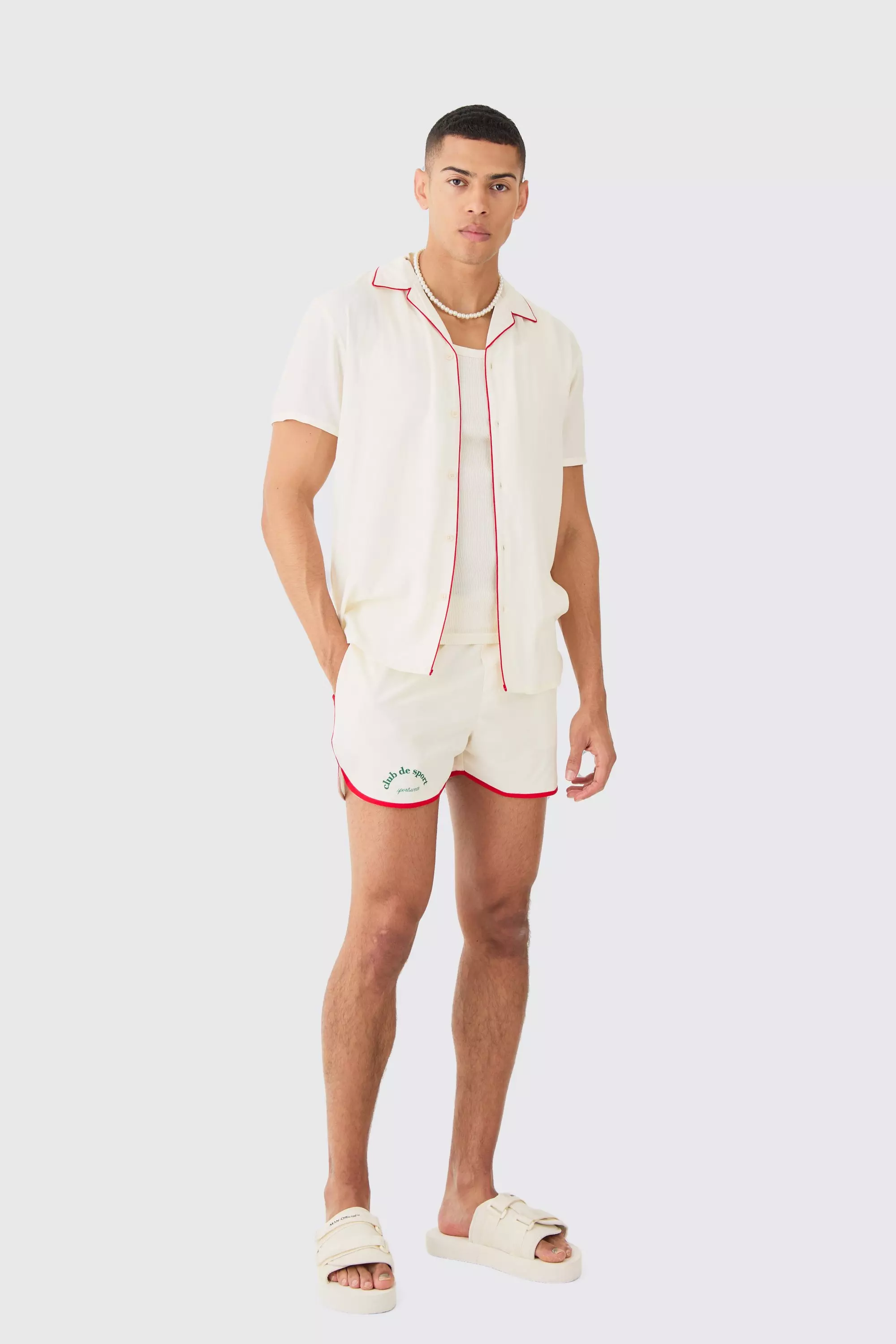 Short Sleeve Club De Sport Shirt & Swim Set Ecru