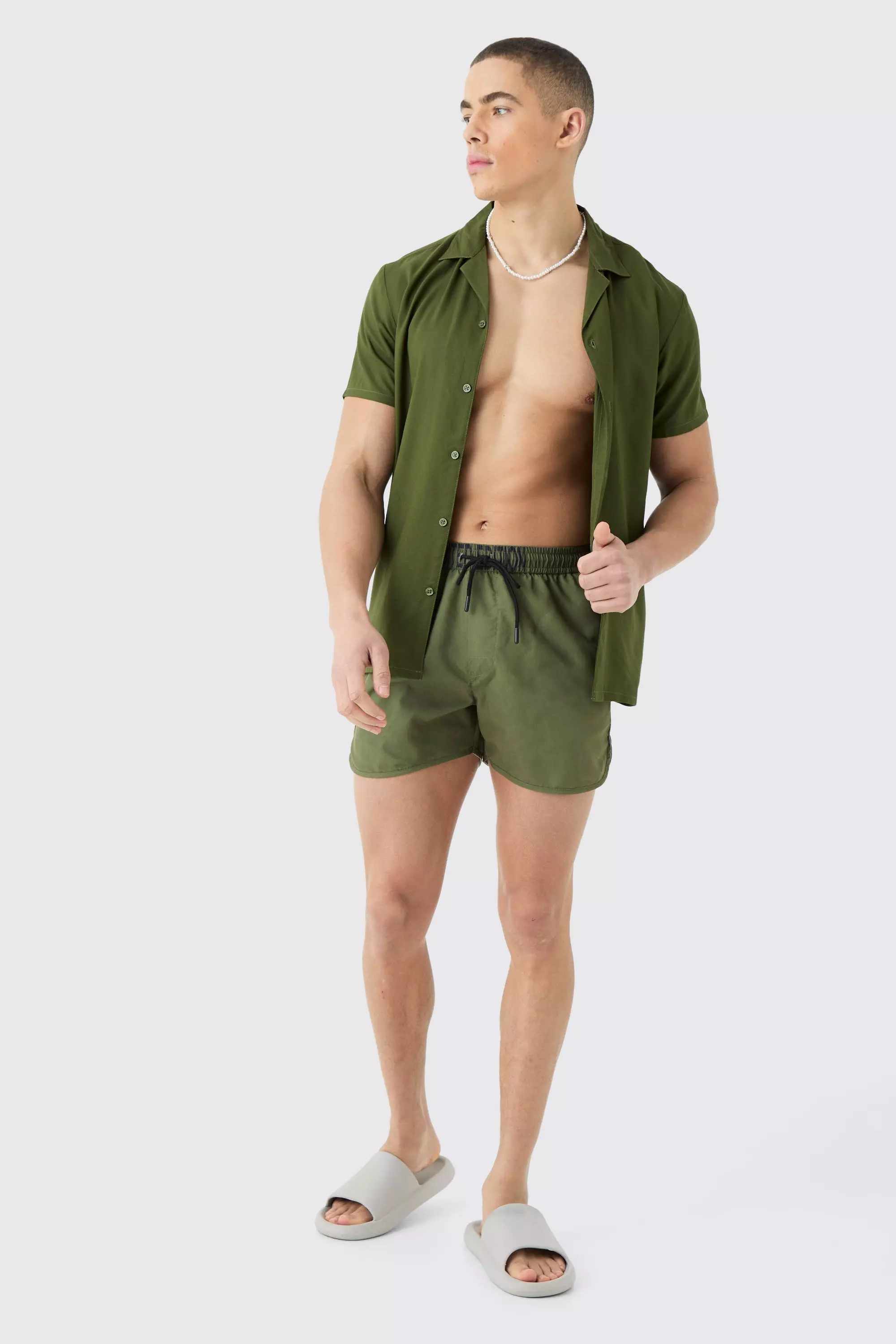 Short Sleeve Shirt & Swim Set Khaki