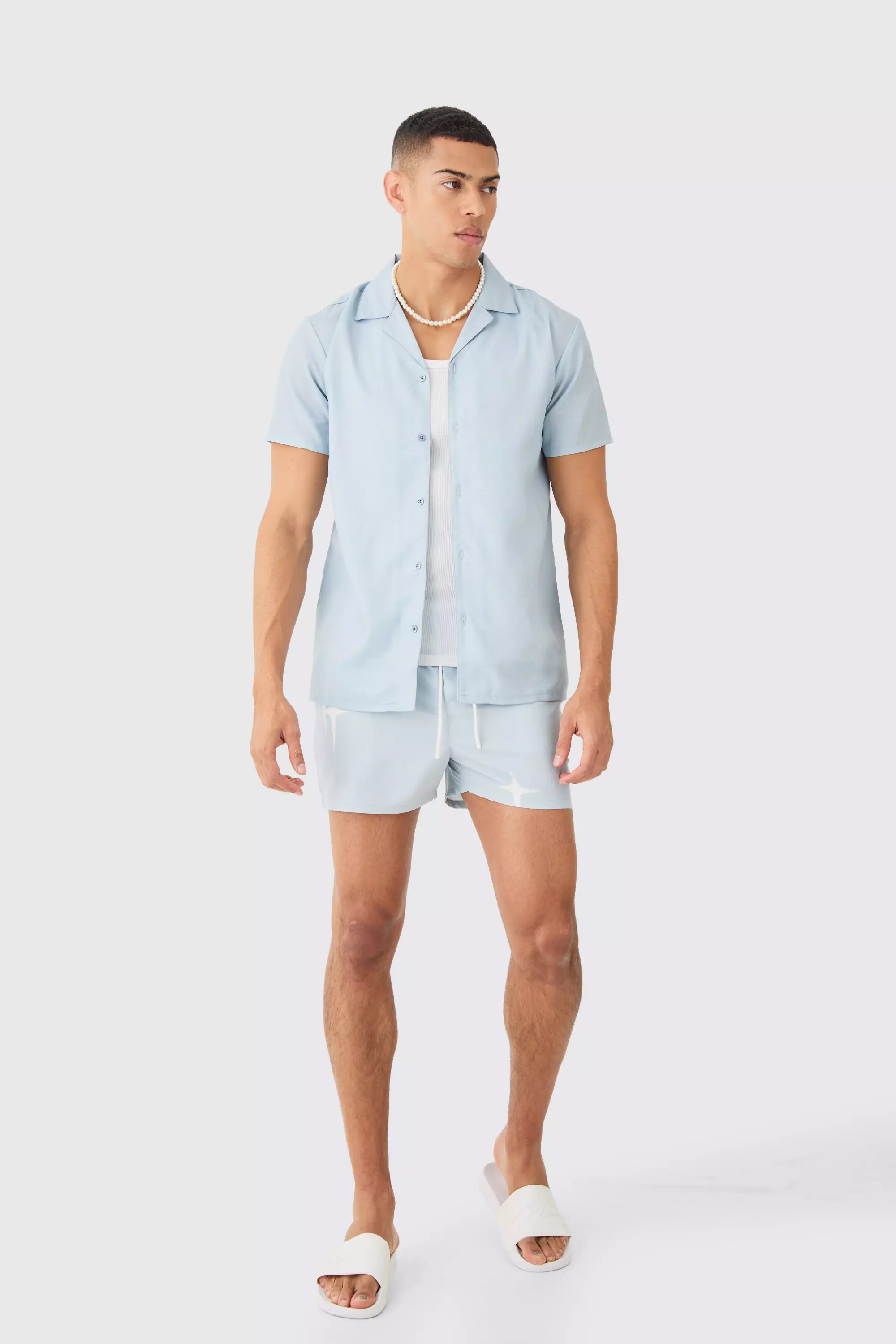 Short Sleeve Star Shirt & Swim Set Light grey