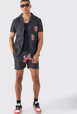 Short Sleeve Cloud Shirt & Swim Set Black