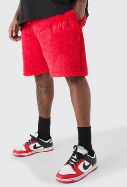 Red Plus Loose Mid Length Bandana Borg Shorts