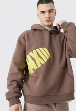 Tall Oversized Boxy Borg Applique Hoodie Chocolate