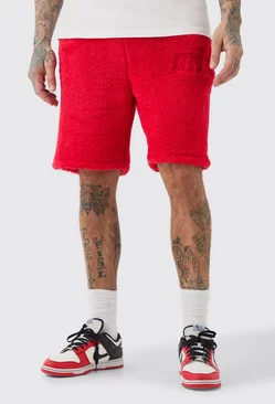Red Tall Loose Mid Length Bandana Borg Shorts
