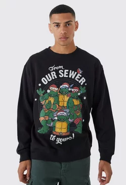 Oversized Christmas Tmnt License Sweatshirt Black