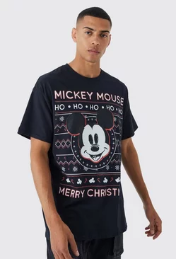 Oversized Christmas Mickey Mouse Disney License T-shirt Black