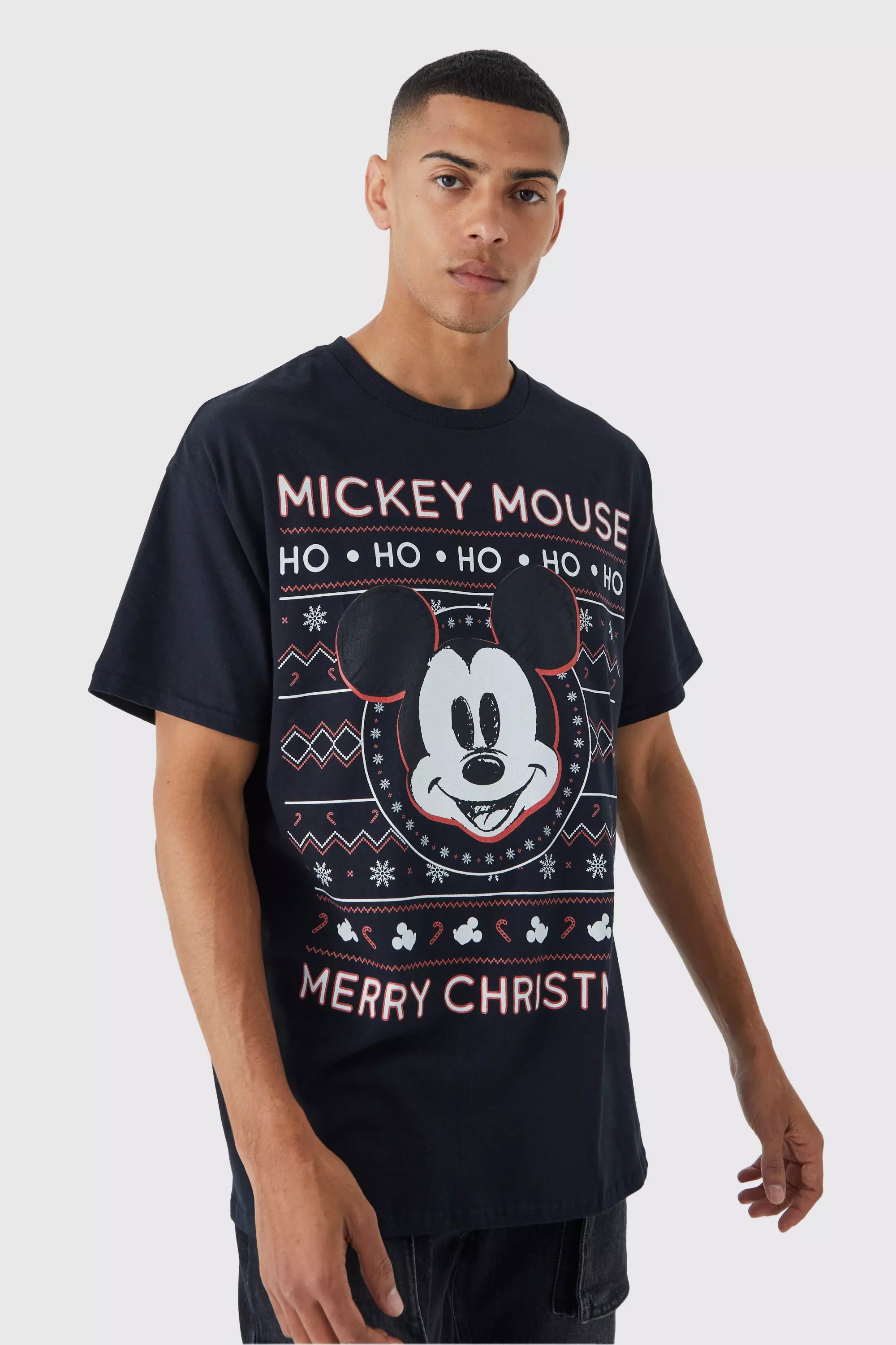 Oversized Christmas Mickey Mouse Disney License T-shirt Black