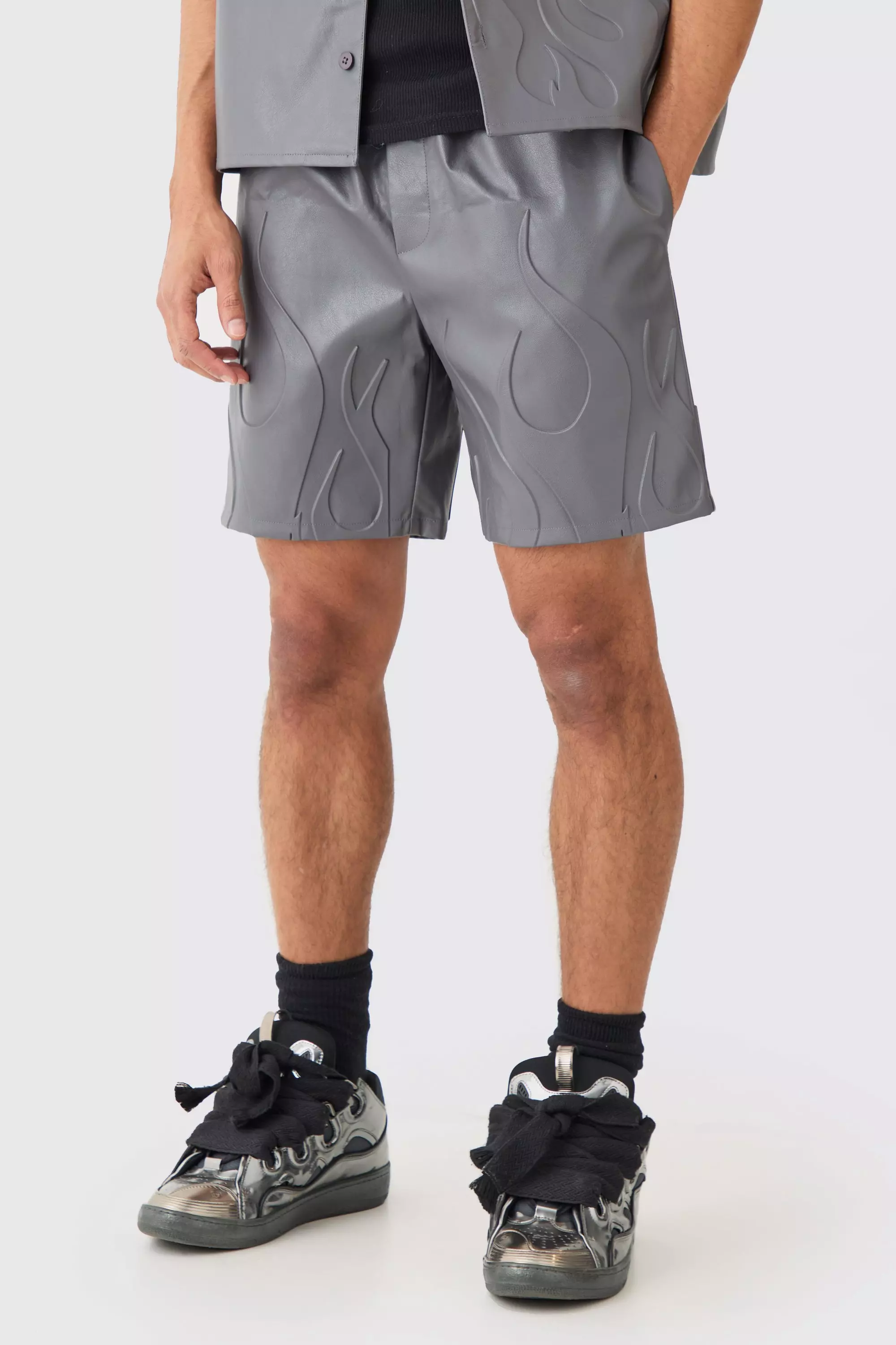 Short taille élastiqué  à imprimé flammes, Charcoal autre image