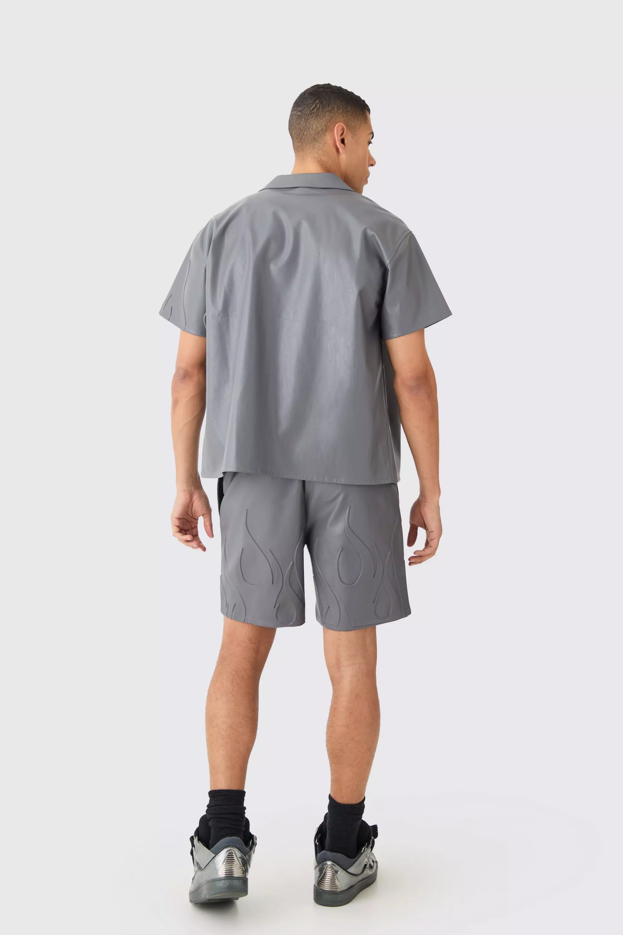 Short taille élastiqué  à imprimé flammes, Charcoal autre image