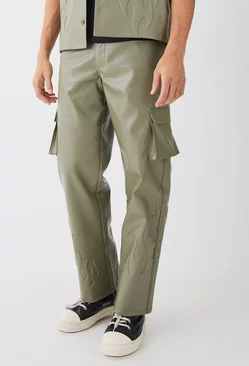 Fixed Waist Relaxed Pu Flame Embossed Trouser Sage