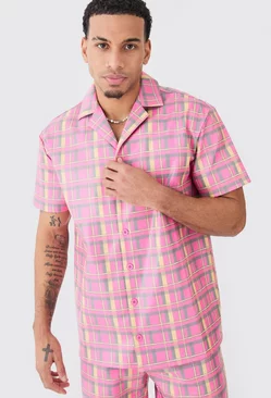 Short Sleeve Oversized Check Pu Shirt Multi