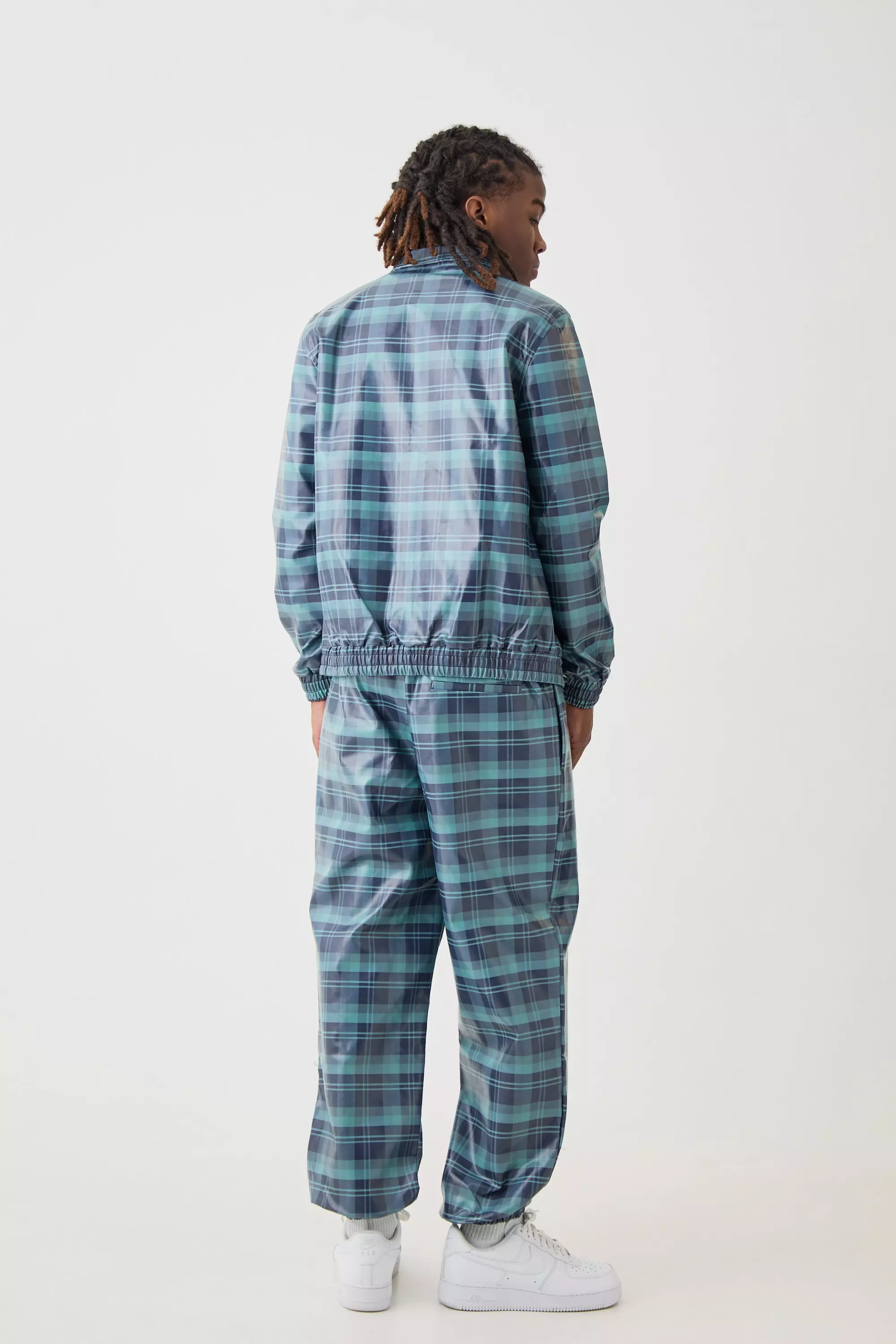 Karierte PU-Hose mit elastischem Bund, Navy alternatives Bild