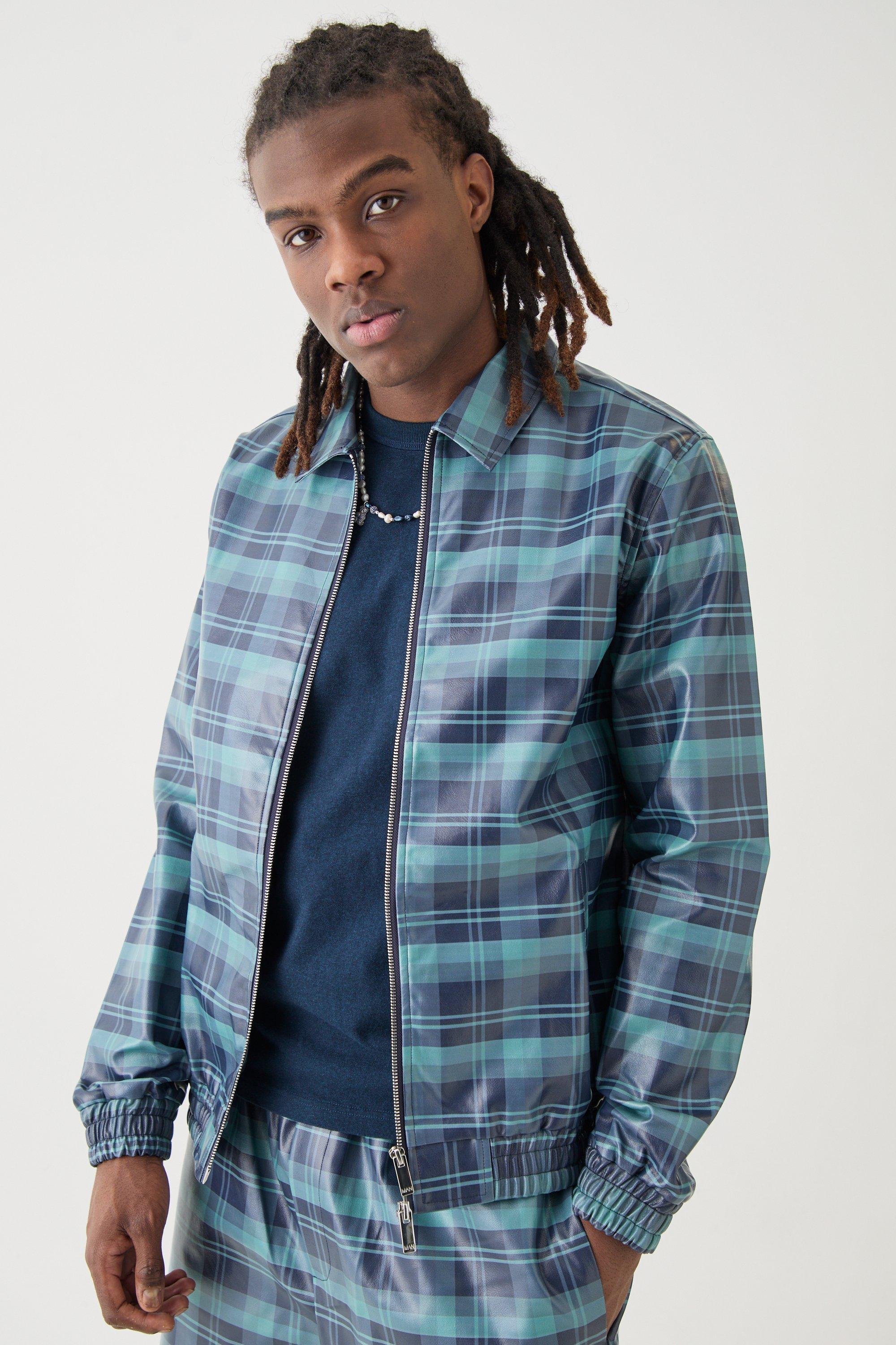 Navy Zip Through Check Pu Harrington