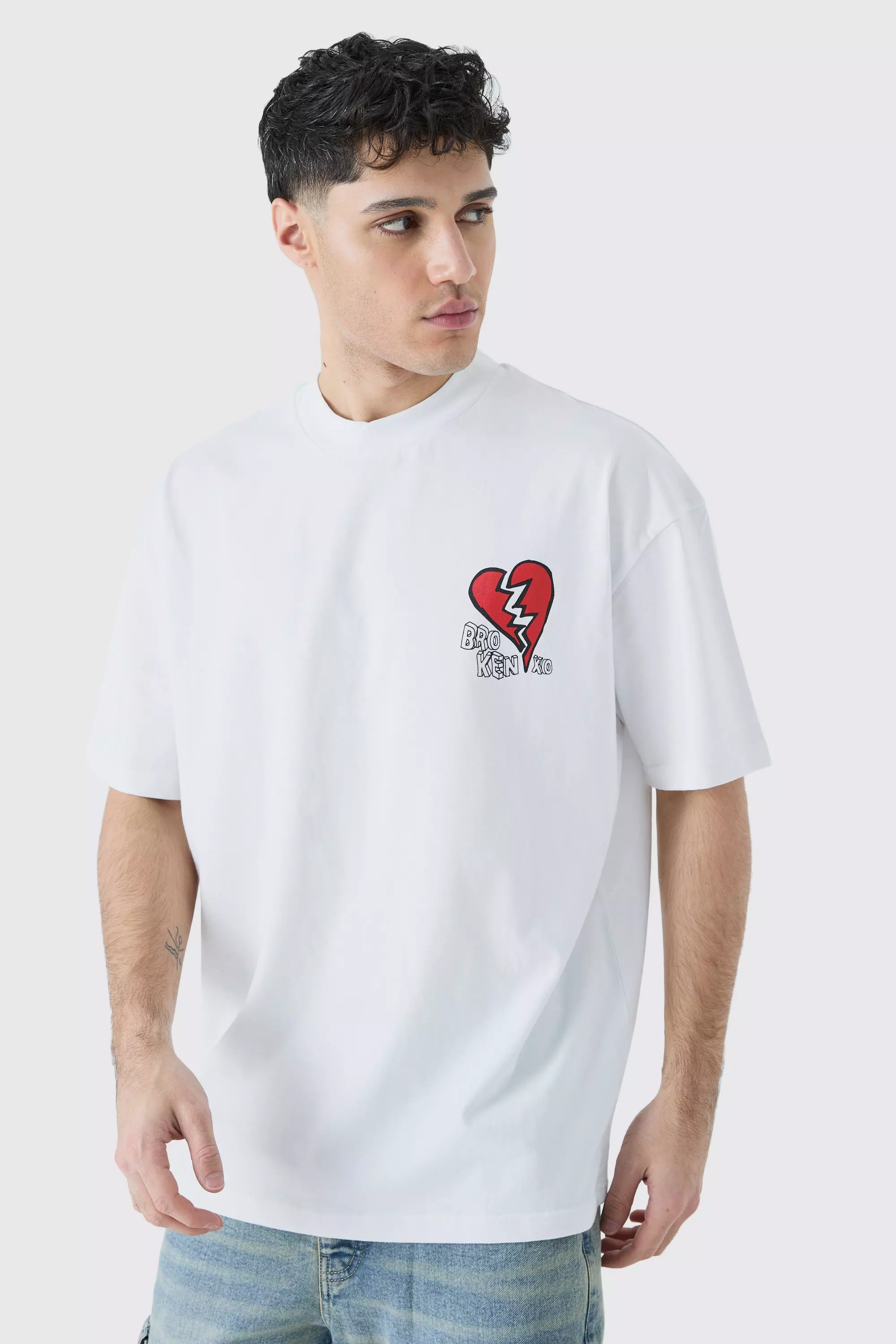 White Oversized Broken Hearts T-shirt