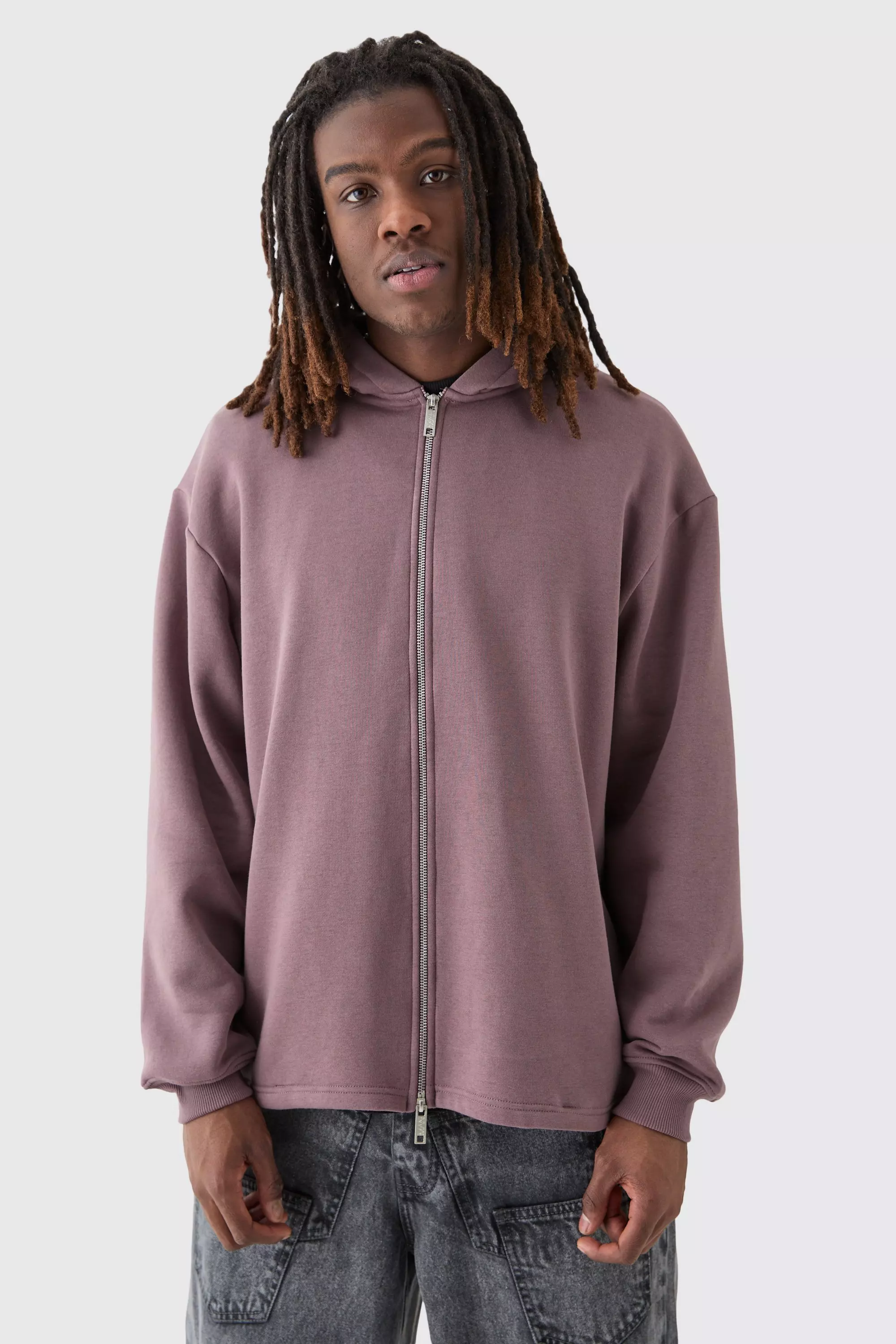 Oversized Zip Through Open Hem Applique Hoodie