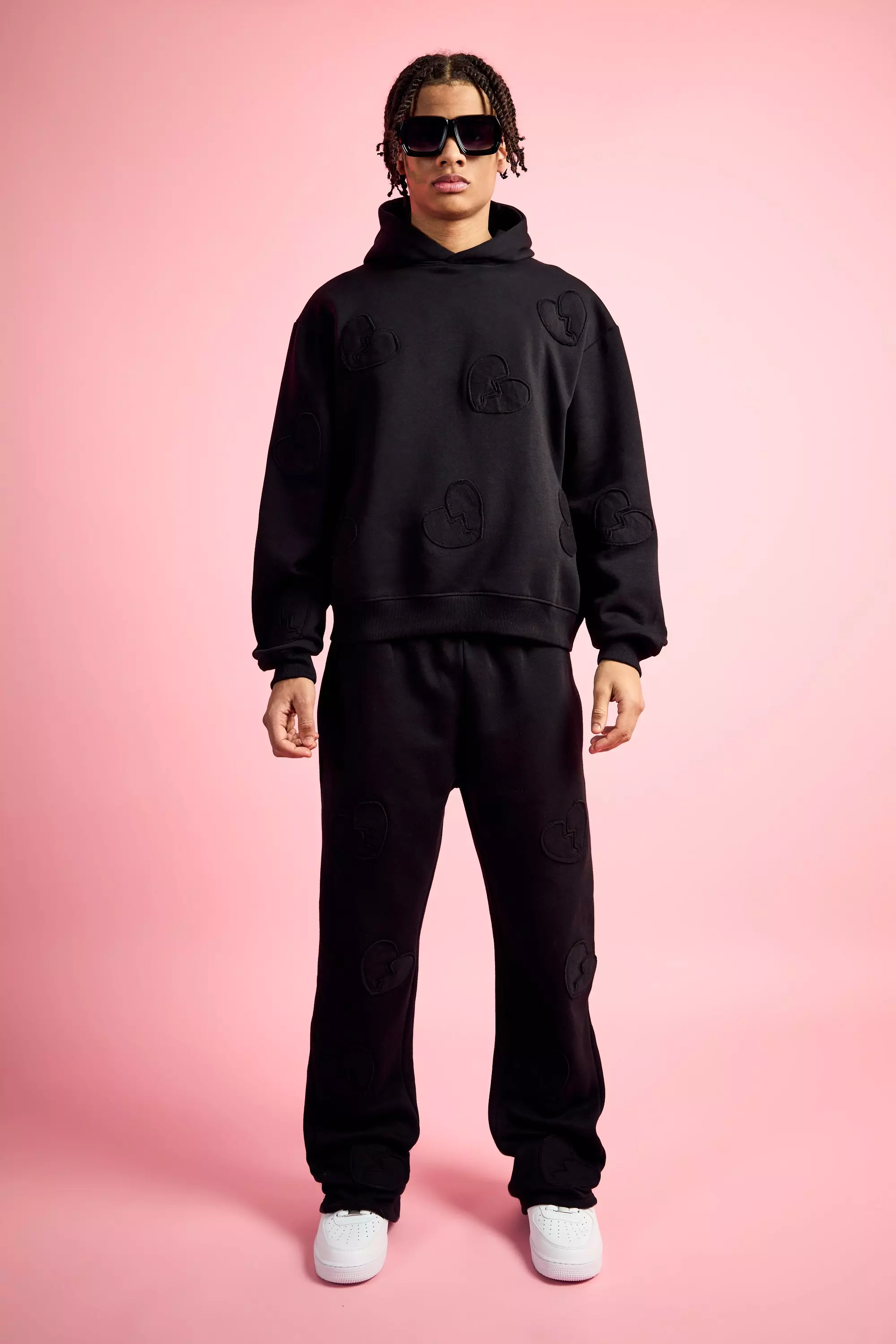 Oversized Boxy All Over Heart Applique Tracksuit