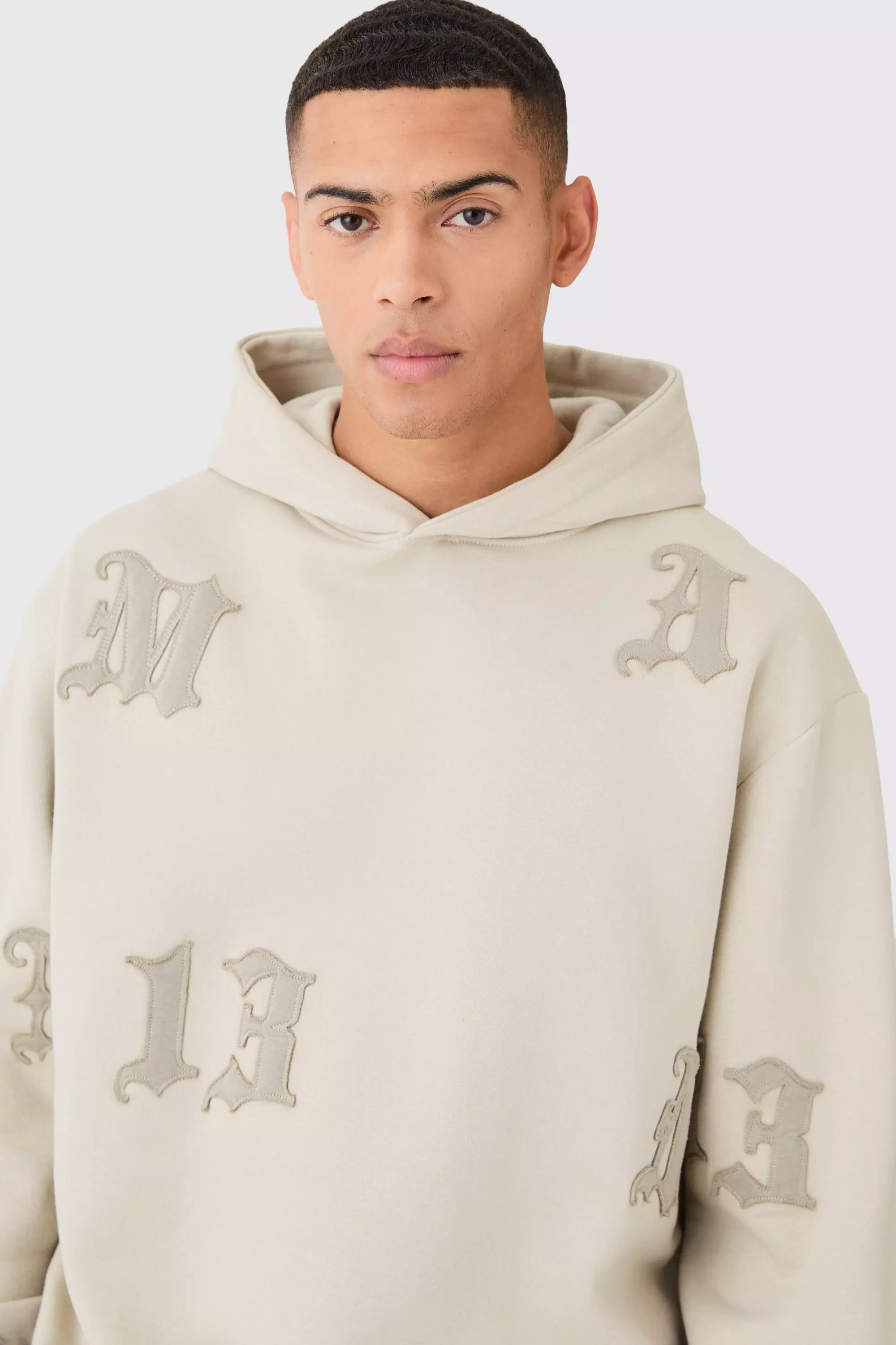 Oversized All Over Applique Open Hem Tracksuit | boohooMAN USA