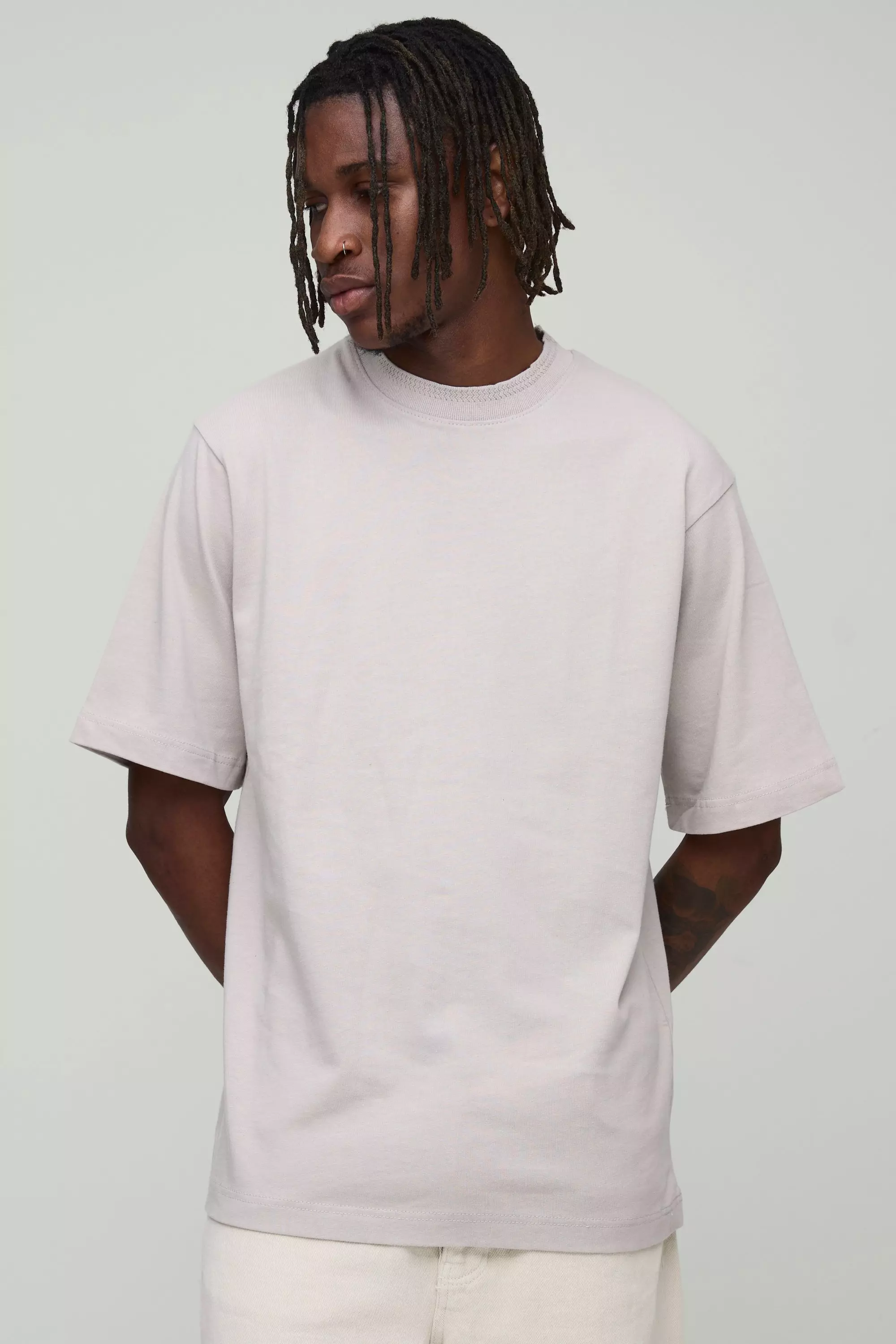 Tall Regular Fit Core Heavy Jacquard Neck T-shirt | boohooMAN USA