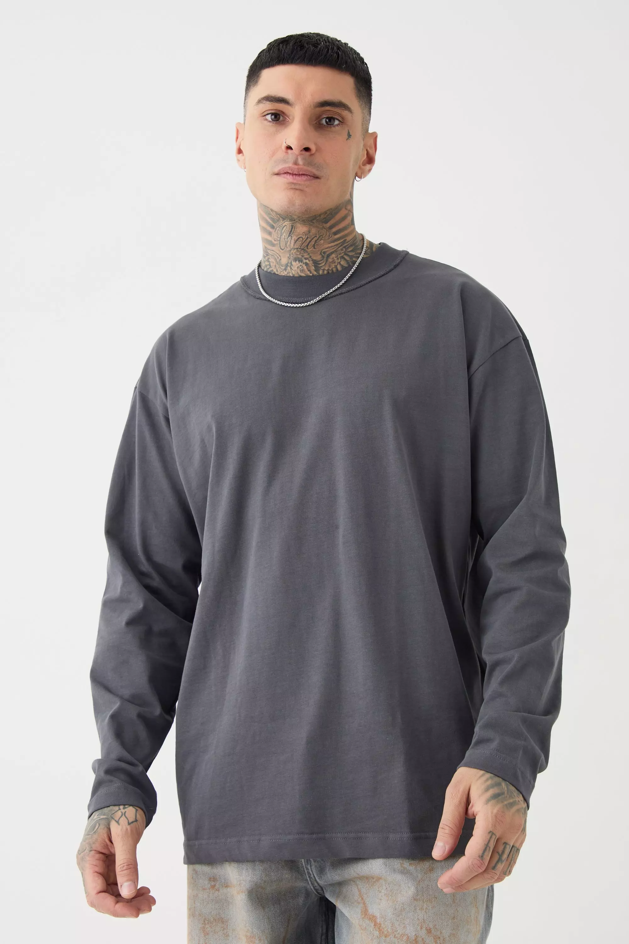 Tall Oversized Layed On Neck T-shirt Charcoal