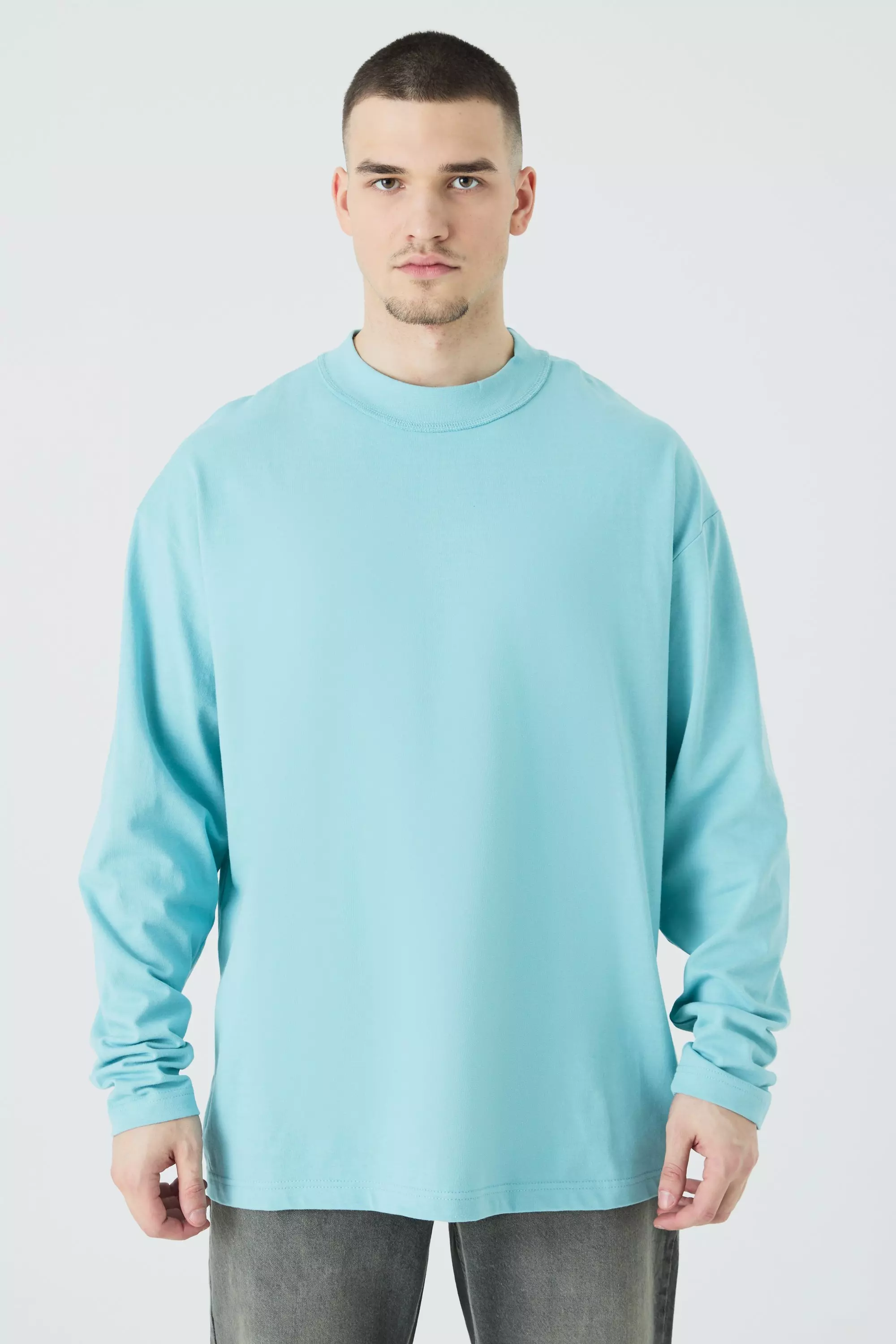 Dusty-blue Blue Tall Oversized Layed On Neck T-shirt